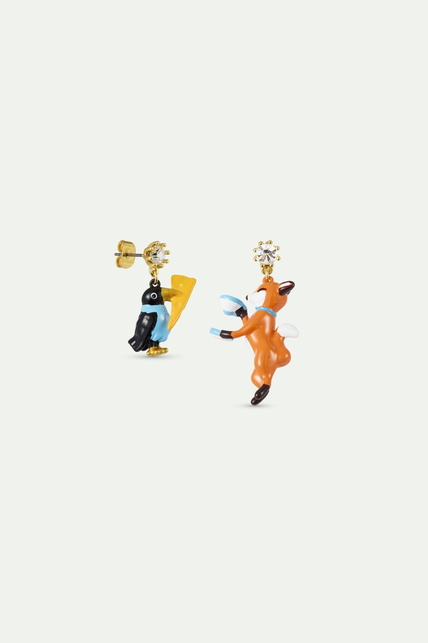 Asymmetrical Earrings The Crow And The Fox, Faceted Crystal | AXFB1011 - Les Nereides