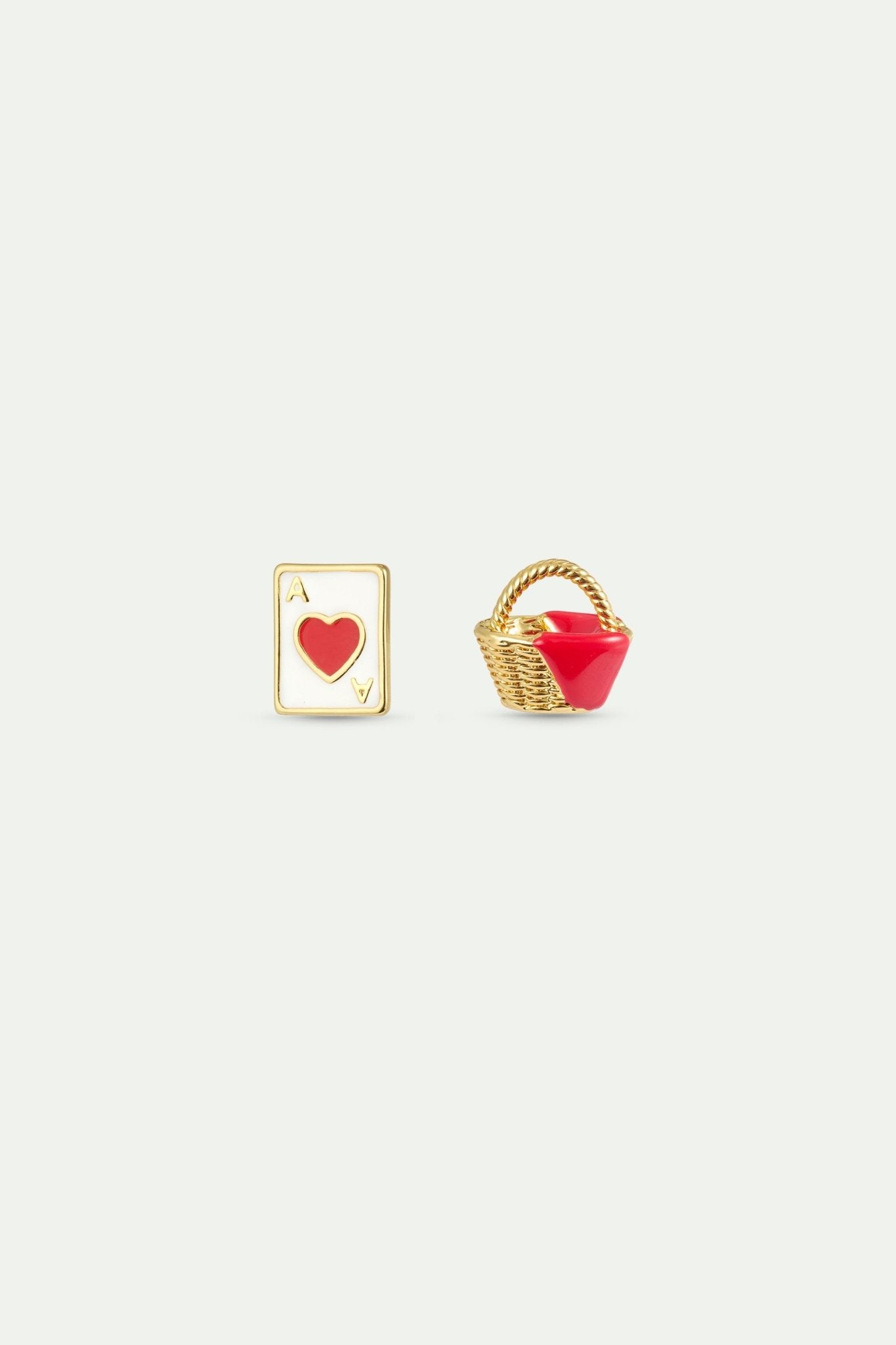 Asymmetrical Earrings With A Heart - Shaped Card And Heart - Shaped Basket | AXMT1021 - Les Nereides
