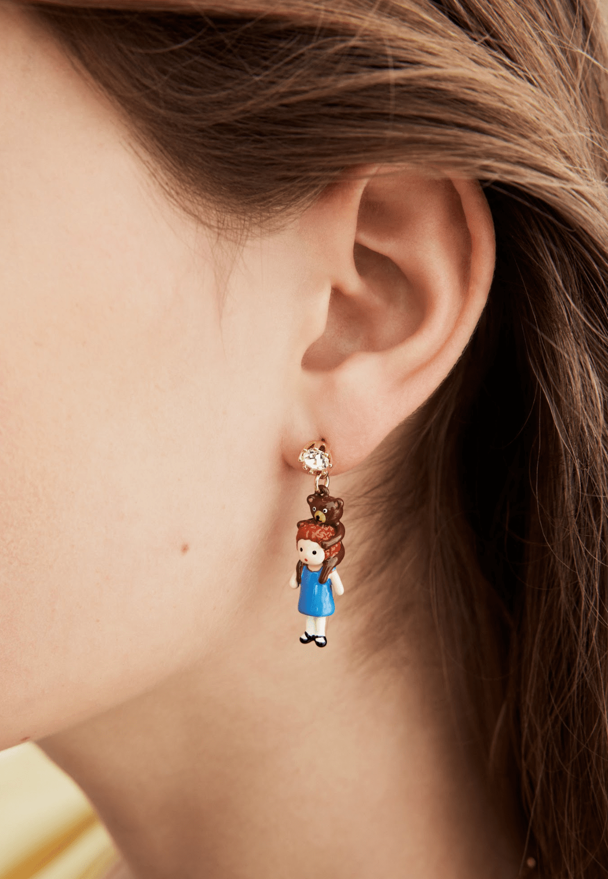 Asymmetrical Earrings With Flower Basket And Goldilocks Design, Faceted Crystal | AXCN1011 - Les Nereides