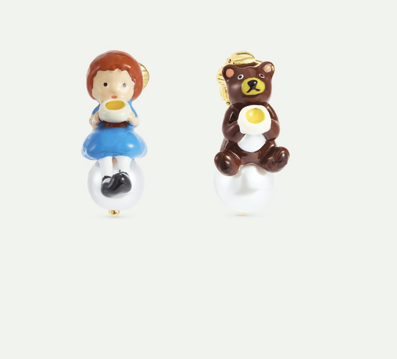 Asymmetrical Earrings With Goldilocks And Bear, Faceted Crystal | AXCN1021 - Les Nereides