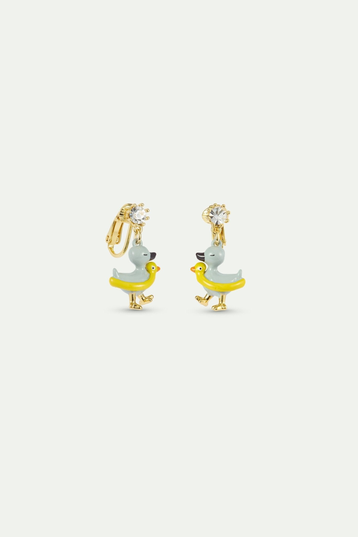 Asymmetrical Little Duck Earrings In Yellow And Blue, Faceted Crystal | AXFB1031 - Les Nereides