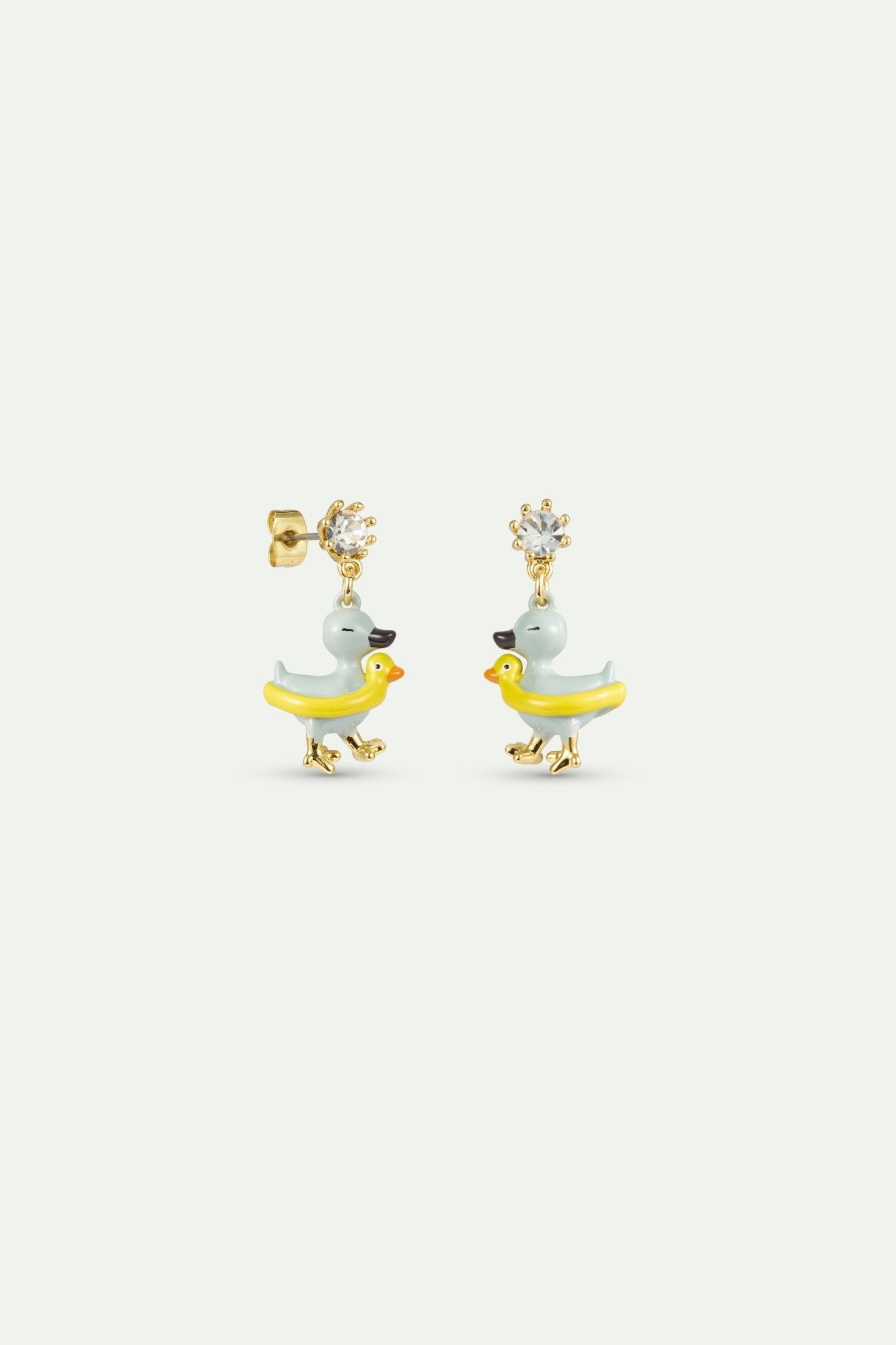 Asymmetrical Little Duck Earrings In Yellow And Blue, Faceted Crystal | AXFB1031 - Les Nereides