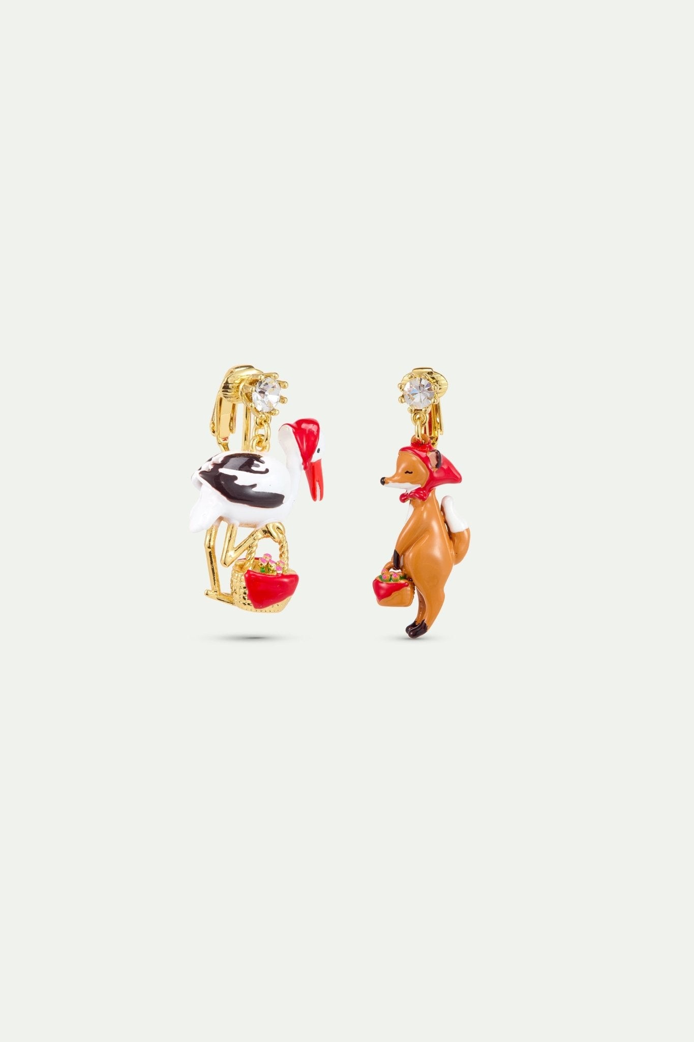 Asymmetrical “The Fox And The Stork” Earrings With Faceted Crystal | AYFB1011 - Les Nereides