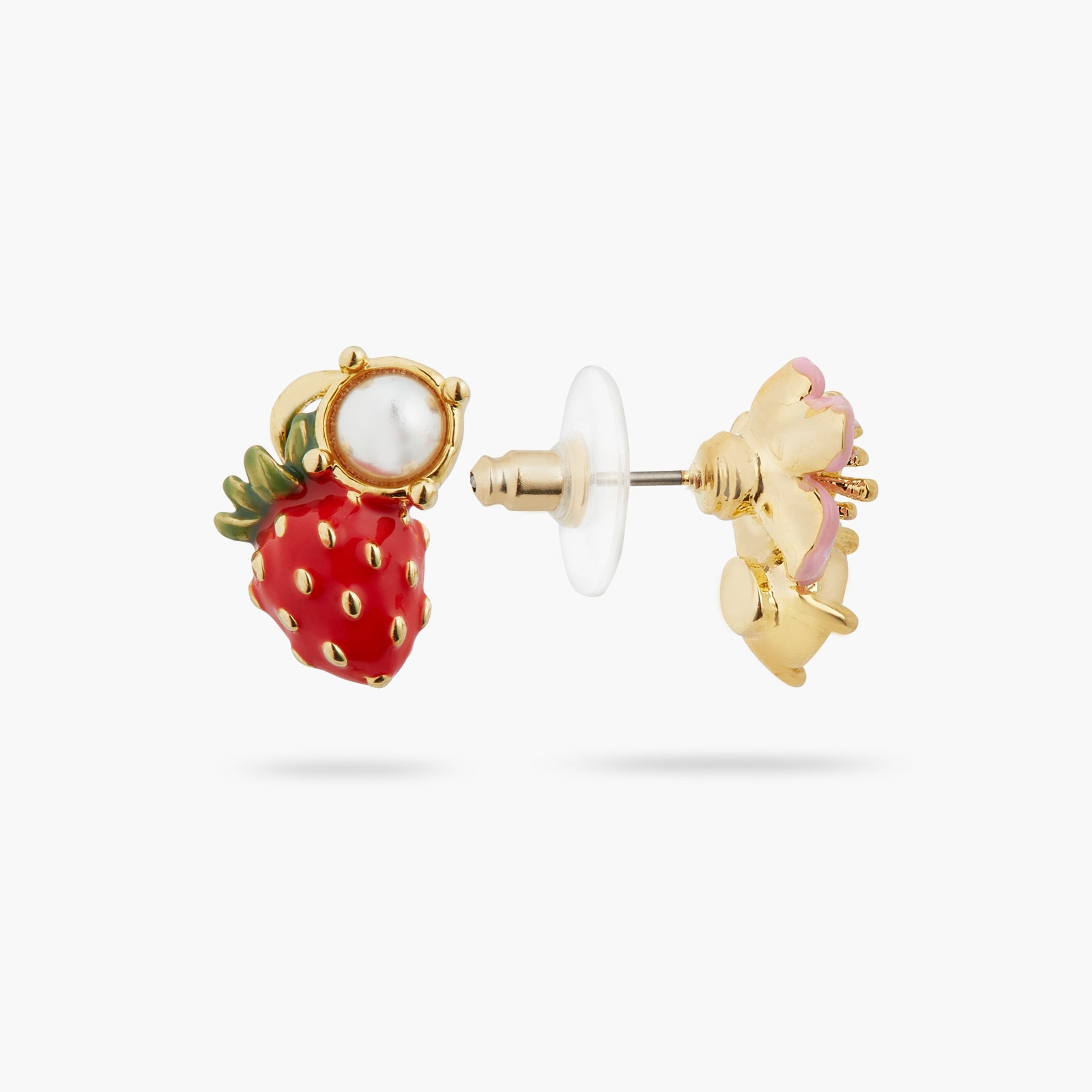 Asymmetrical Wild Strawberry And Pink Flower Earrings | ATBG1061 - Les Nereides