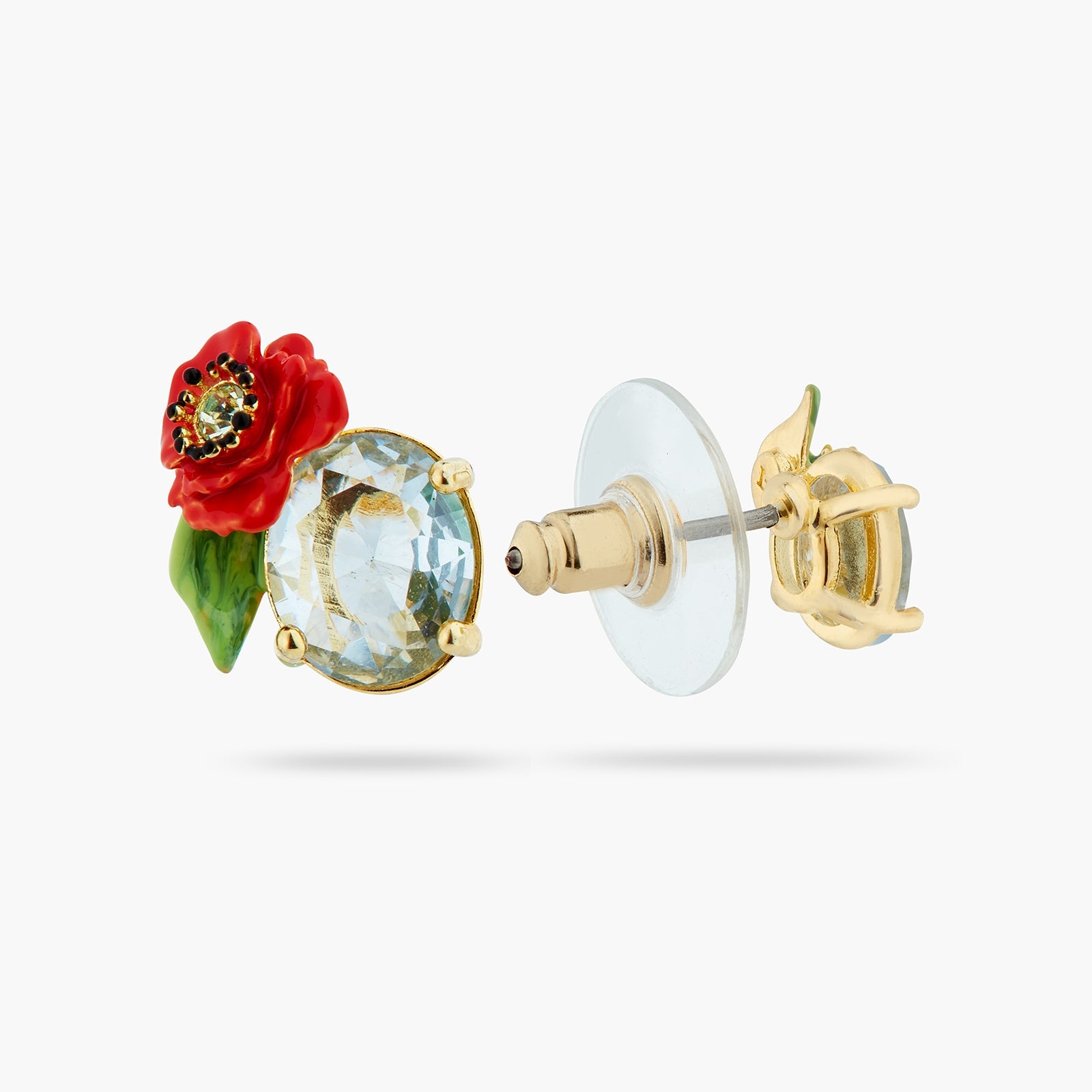 Asymmetrical Wildflower And Round Stone Sleeper Earrings | ATPO1021 - Les Nereides