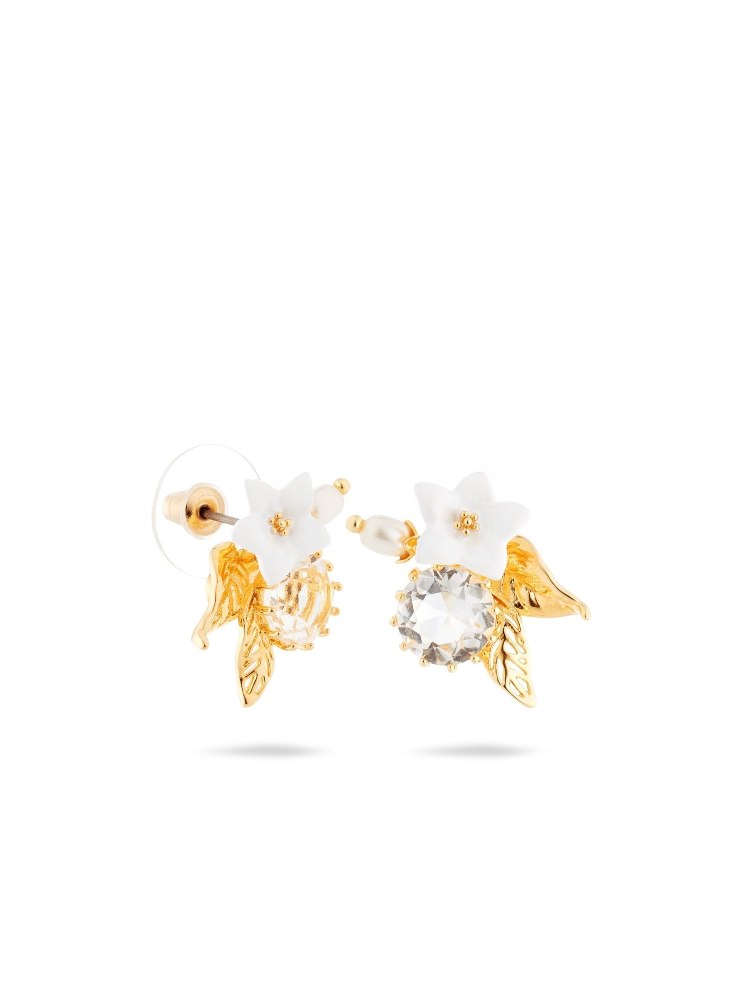 Aume111T/1 White Jasmine, Faceted Crystal And Crystal Pearl Bead Post Earrings | AUME1111 - Les Nereides