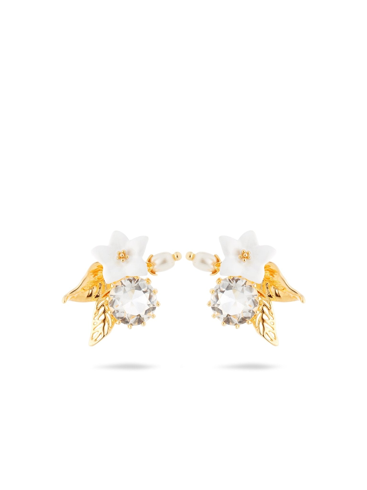 Aume111T/1 White Jasmine, Faceted Crystal And Crystal Pearl Bead Post Earrings | AUME1111 - Les Nereides