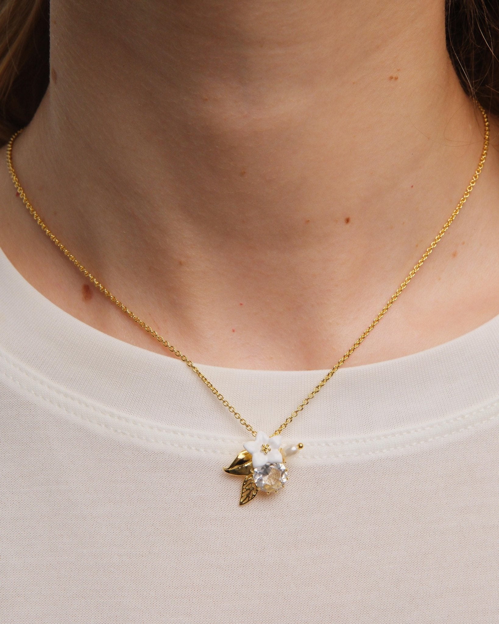 AUME307/1 White Jasmine Crystal Pearl Necklace - Les Nereides