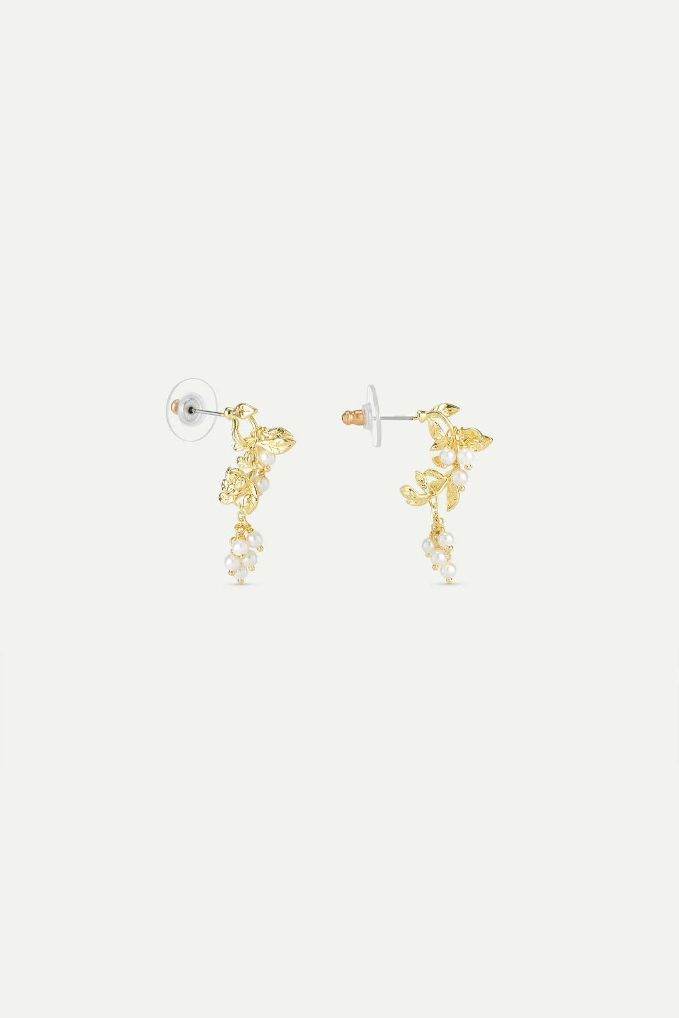 AWNF106T/1 Gold And White Post Earrings With Laurel Arch And Cultured Pearls - Les Nereides