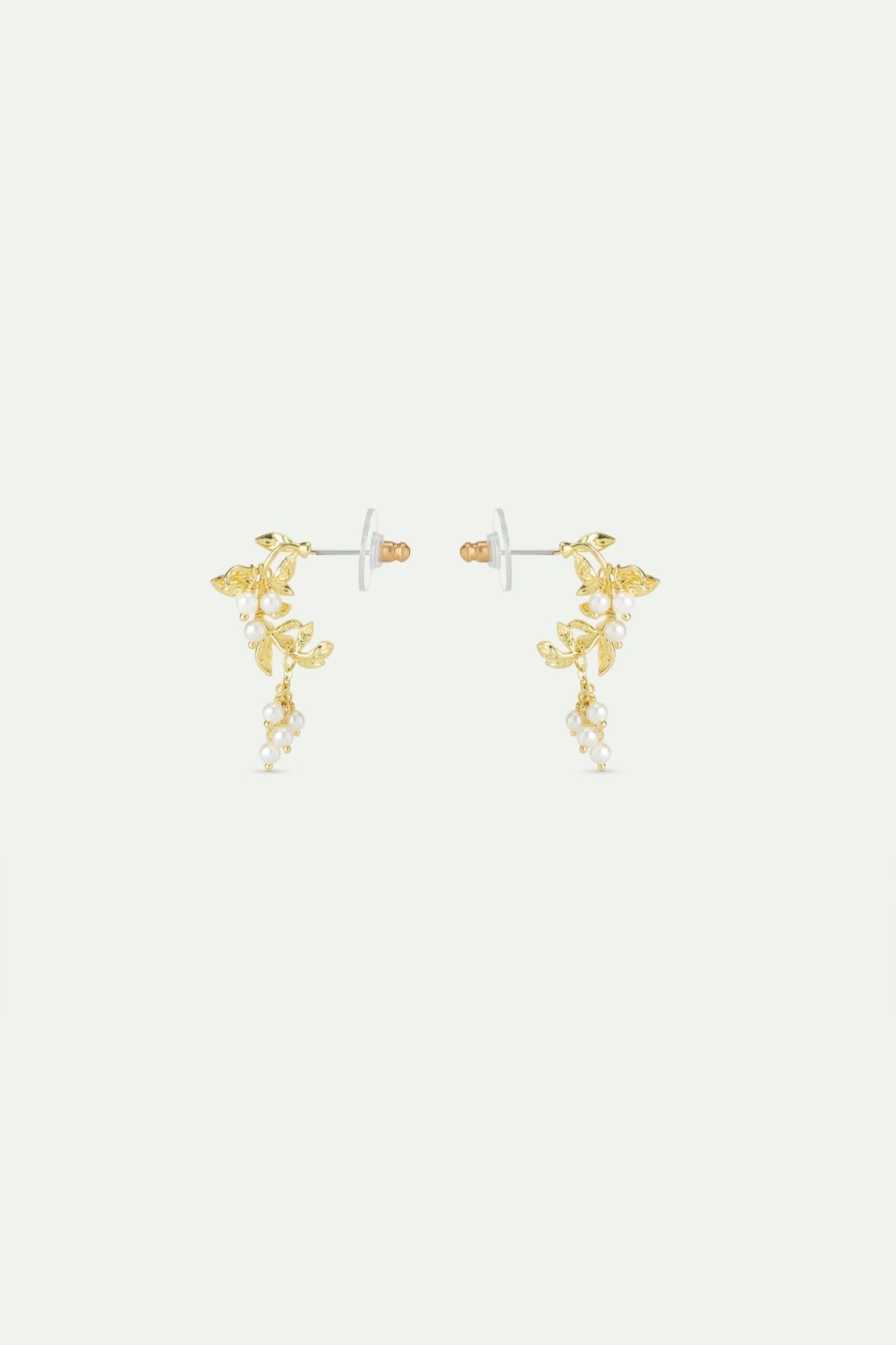 AWNF106T/1 Gold And White Post Earrings With Laurel Arch And Cultured Pearls - Les Nereides