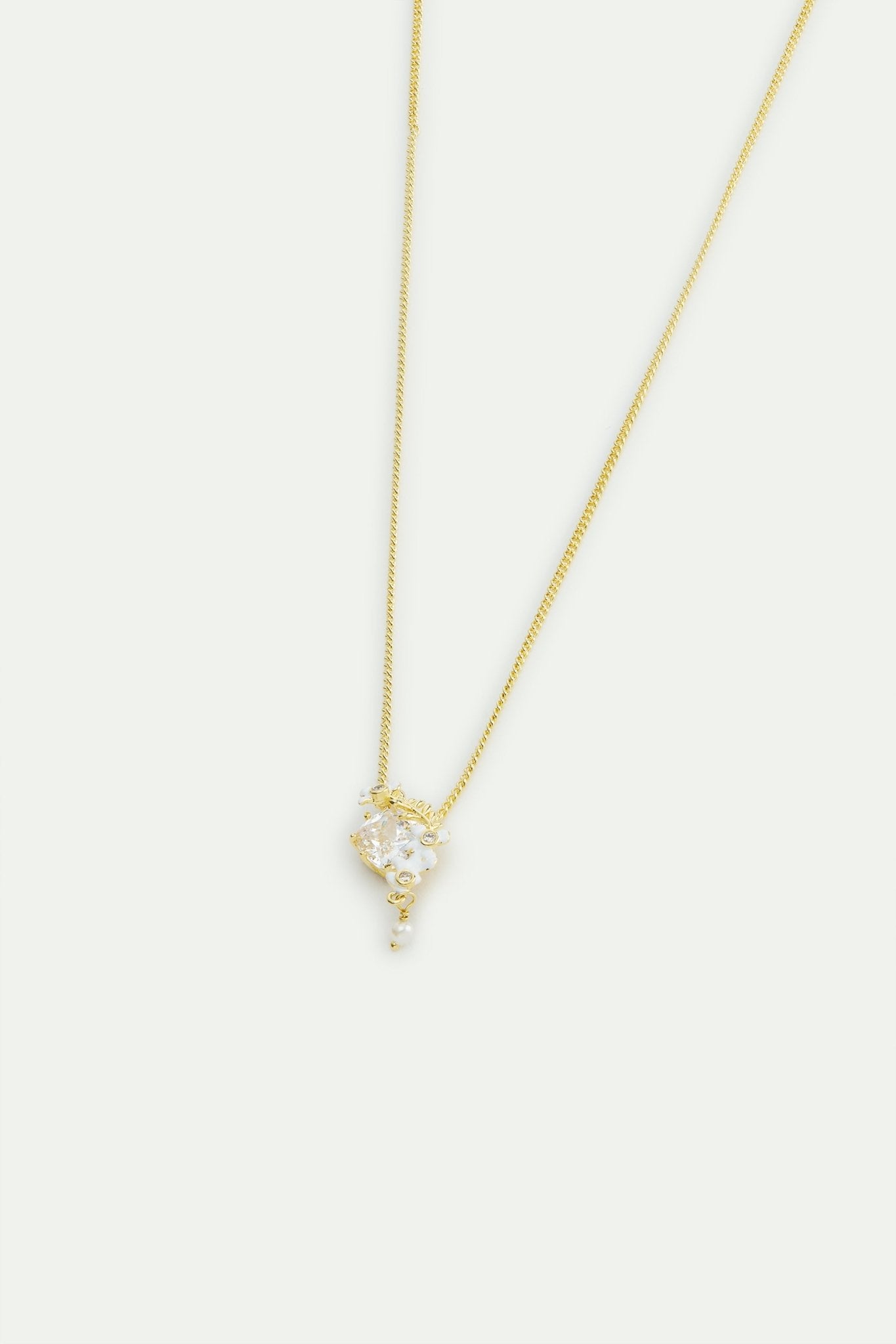 AWNF3041 Faceted Stone, Laurel, White Wisteria And Cultured Pearl Necklace | AWNF3041 - Les Nereides