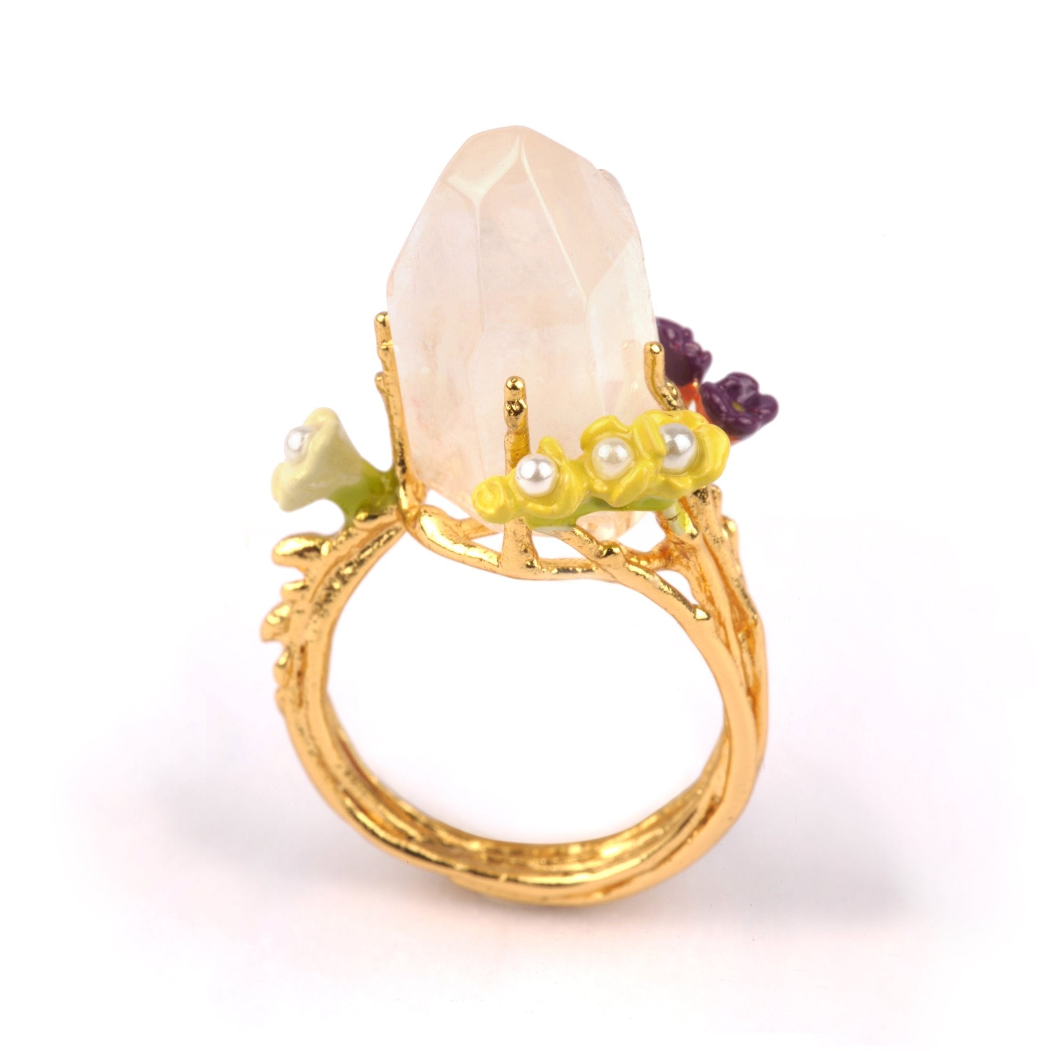 Bague Cristaux de Fleurs Grosse Pierre Avec Cristal de Roche Et Freesia Rings | YCF604/11 - Les Nereides