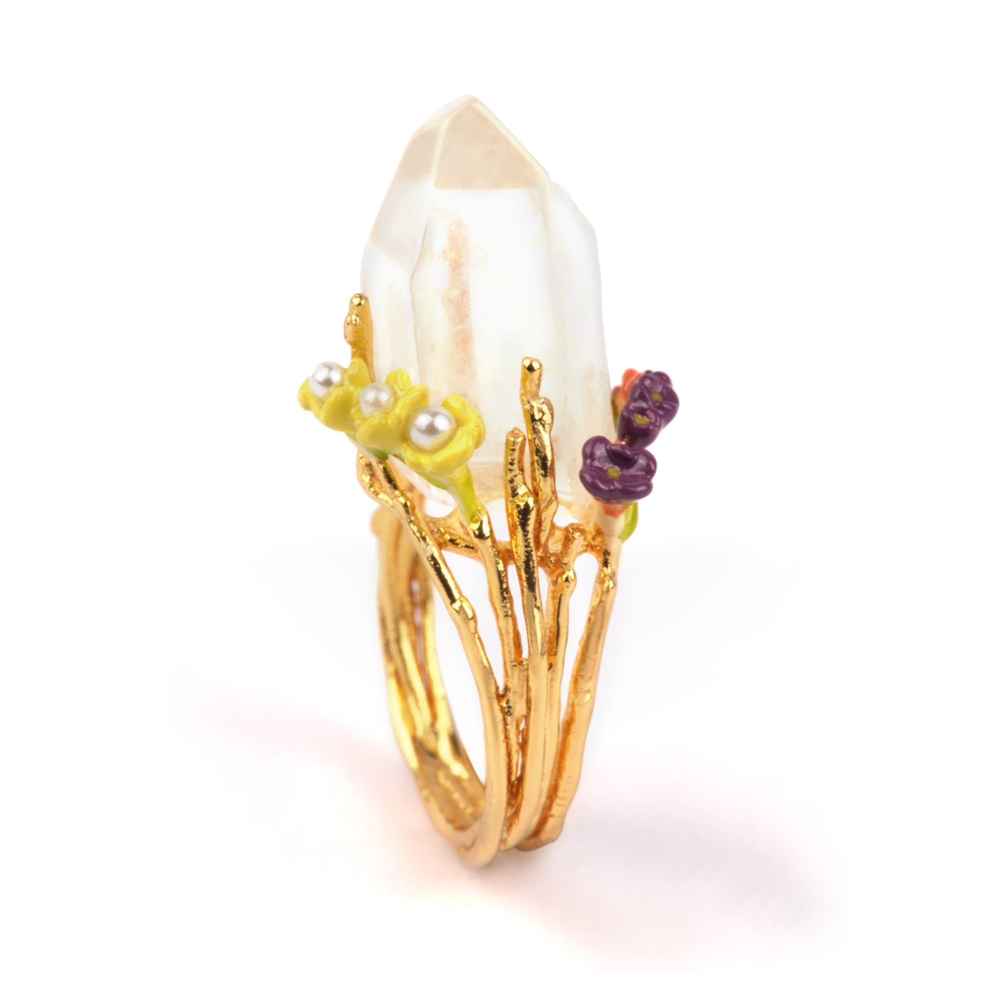 Bague Cristaux de Fleurs Grosse Pierre Avec Cristal de Roche Et Freesia Rings | YCF604/11 - Les Nereides