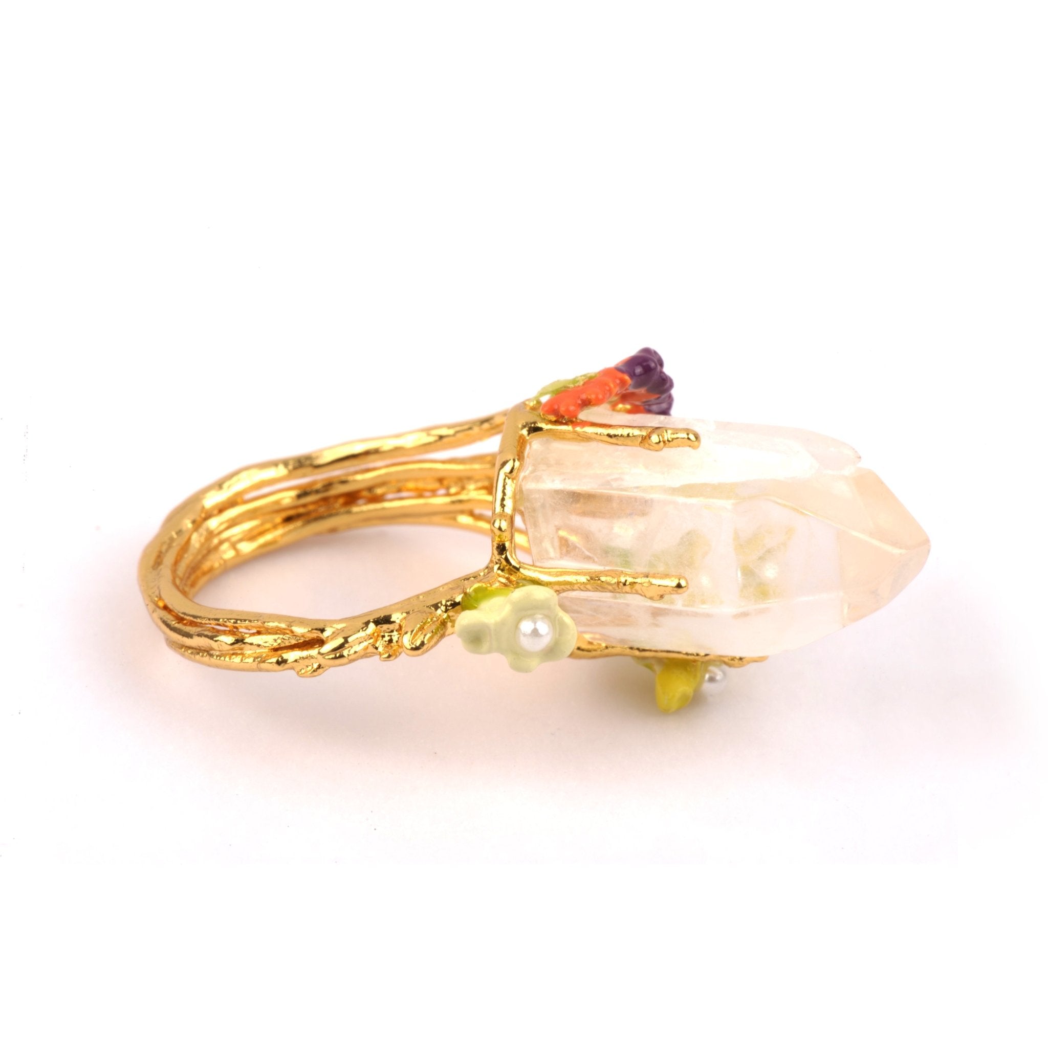Bague Cristaux de Fleurs Grosse Pierre Avec Cristal de Roche Et Freesia Rings | YCF604/11 - Les Nereides