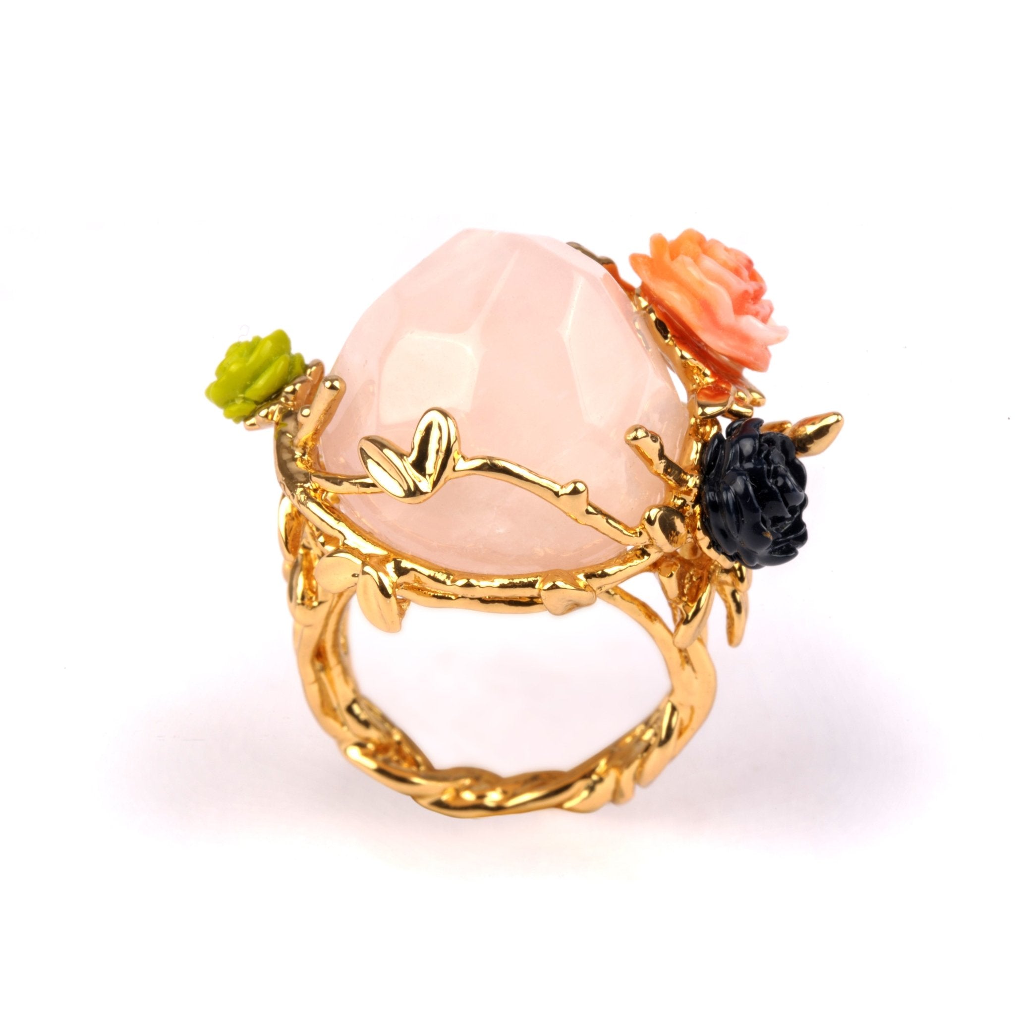 Bague Cristaux de Fleurs Grosse Pierre Avec Cristal Rose Et Rose Mousseuse Rings | YCF601/11 - Les Nereides