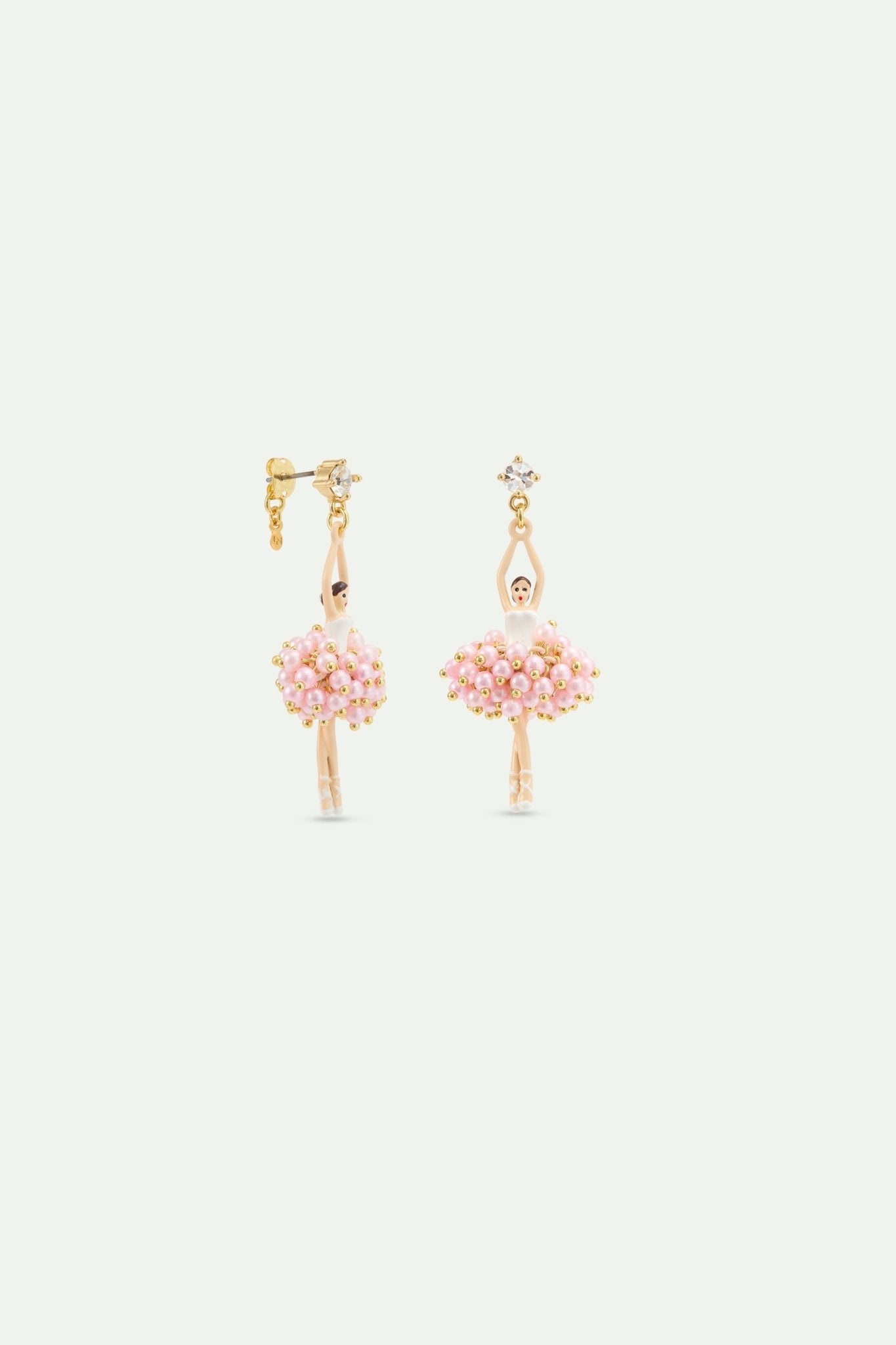Ballerina Earrings With Pink Beads And White Crystal | AYDD1151 - Les Nereides