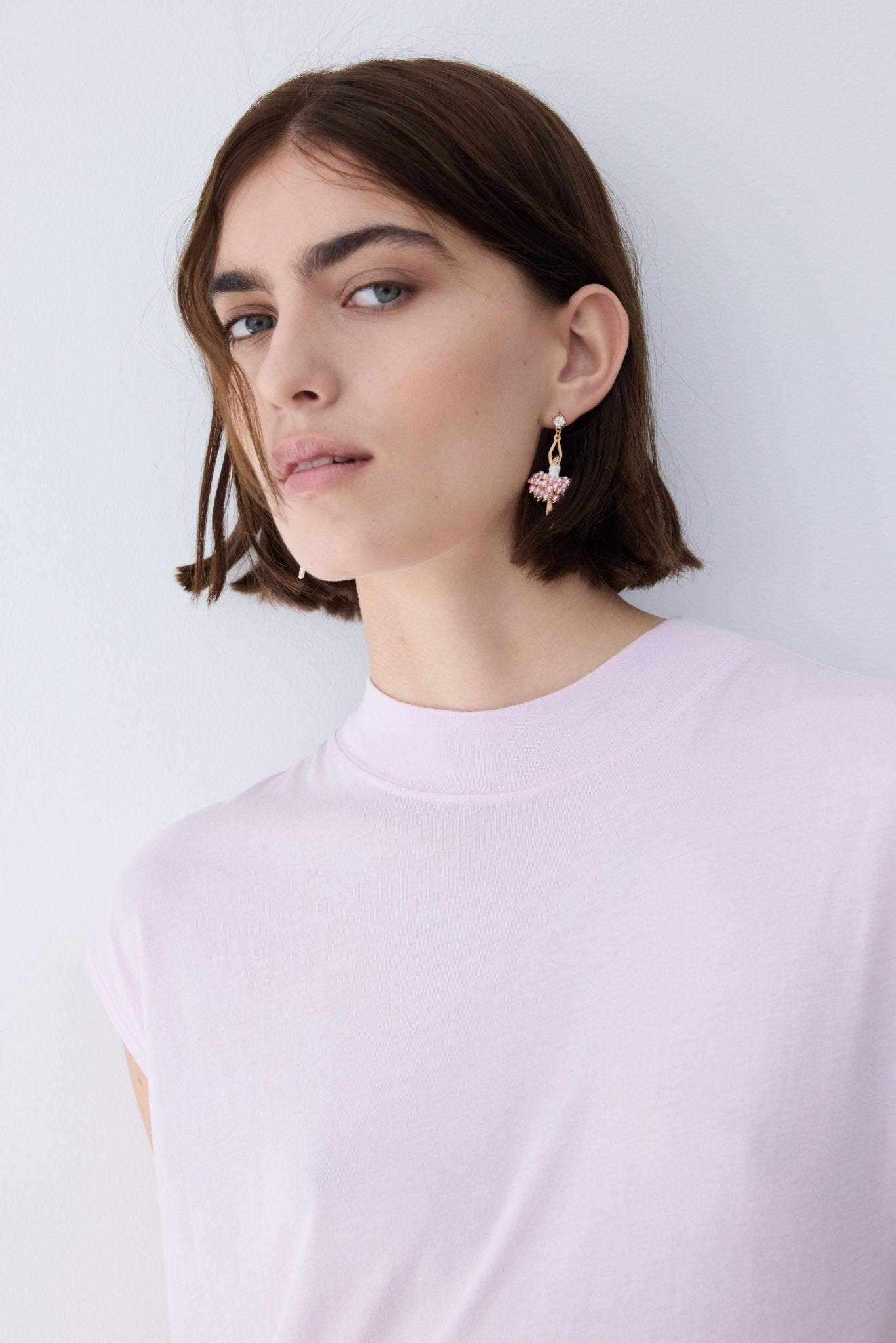 Ballerina Earrings With Pink Beads And White Crystal | AYDD1151 - Les Nereides