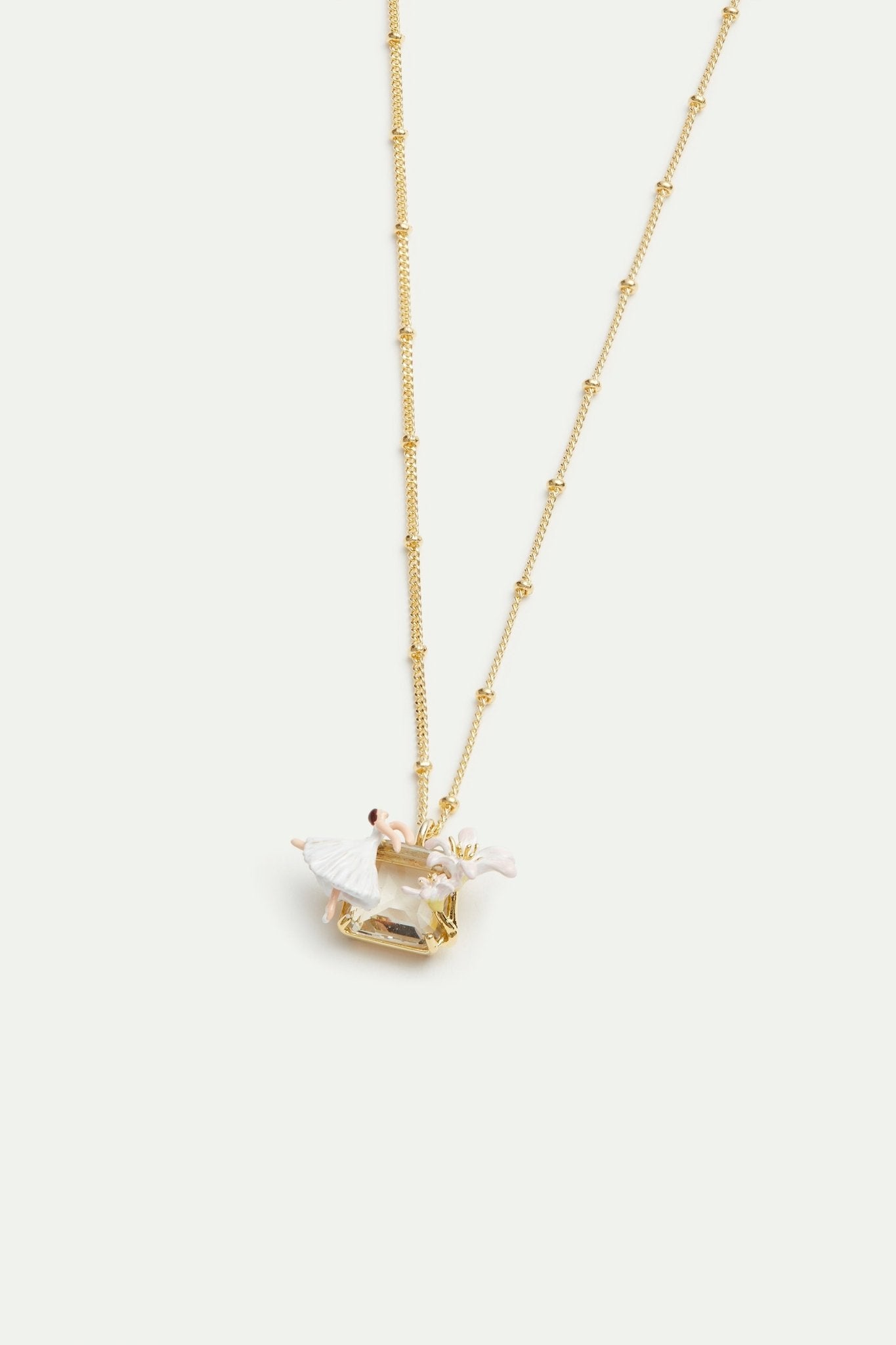 Ballerina, lily flower and faceted stone pendant necklace | AVOP3011 - Les Nereides