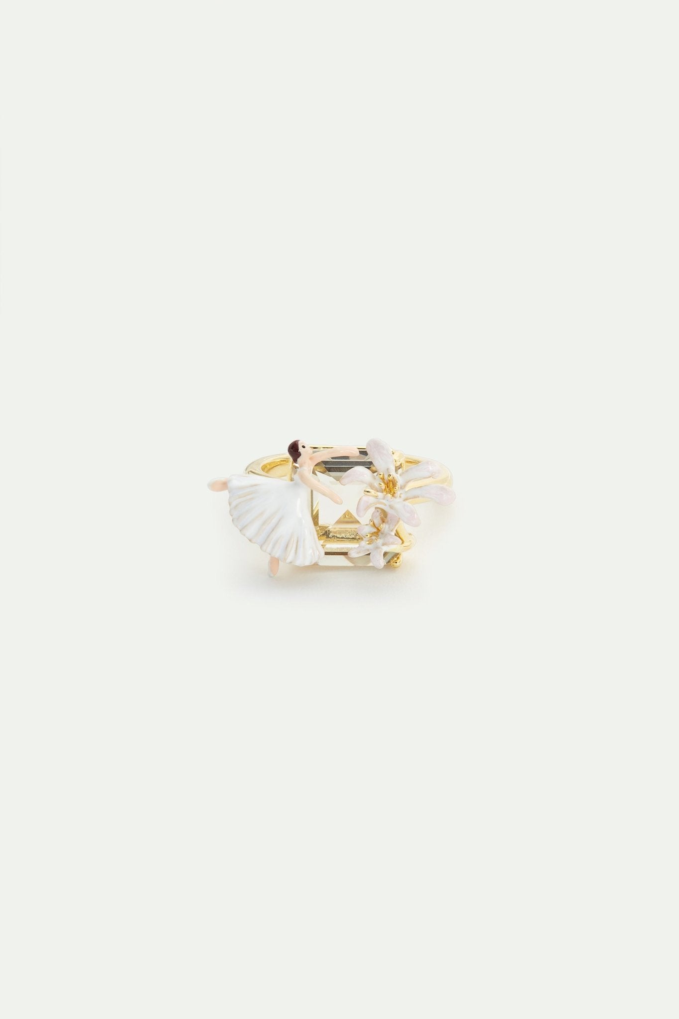 Ballerina, lily flower and faceted stone ring | AVOP6011 - Les Nereides