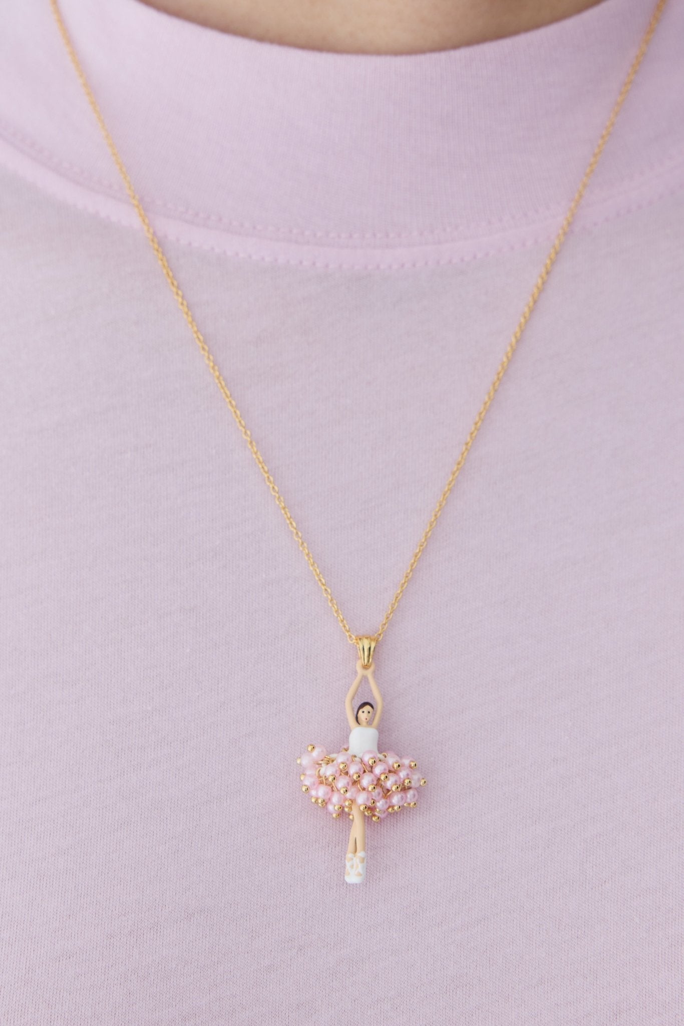 Ballerina Pendant Necklace With Pink Beads And White Crystal | AYDD3591 - Les Nereides