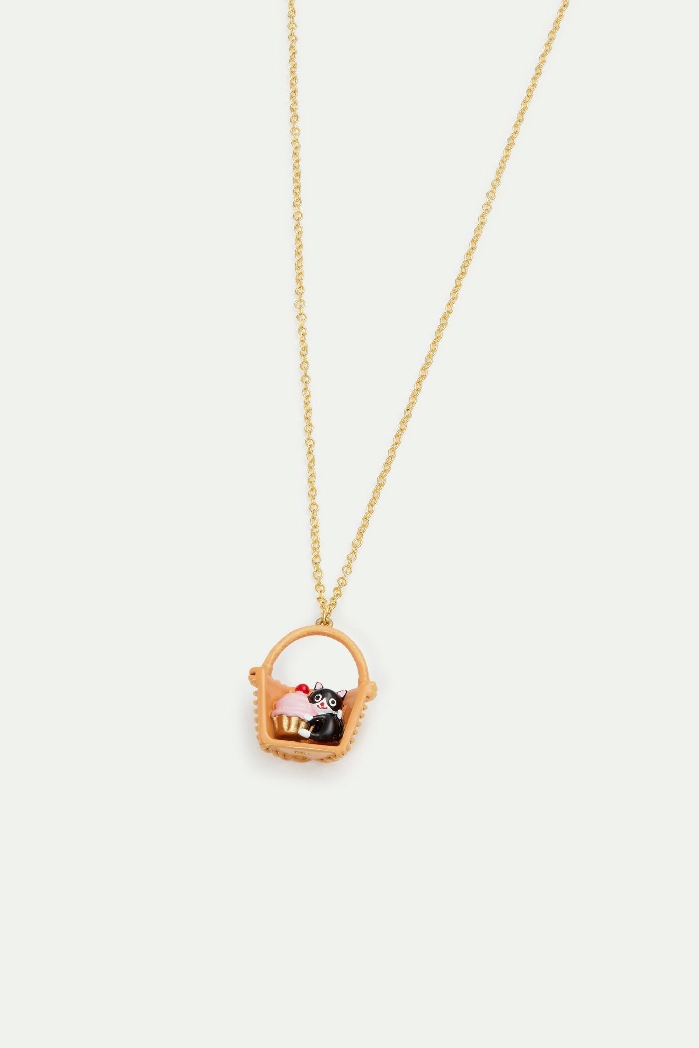 Basket, black cat and pastry pendant necklace | AVHP3011 - Les Nereides