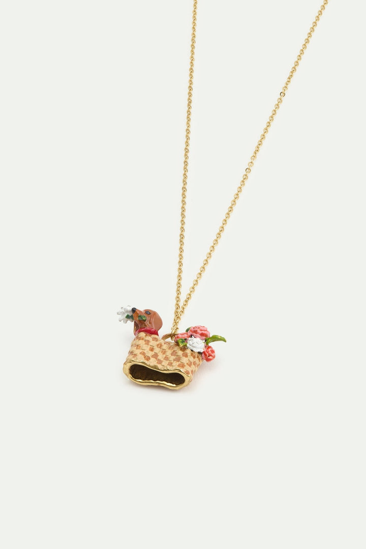 Basket. Dachshund And Flower Pendant Necklace | AWLA3031 - Les Nereides
