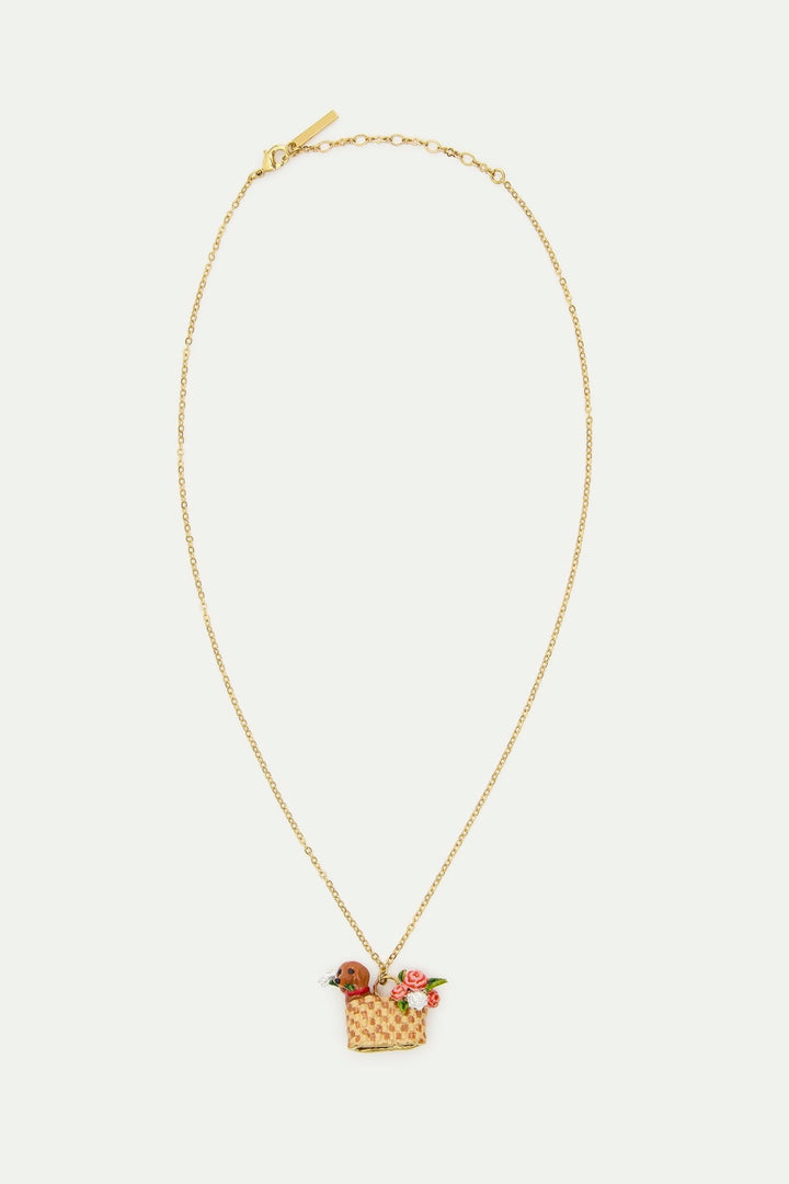 Basket. Dachshund And Flower Pendant Necklace | AWLA3031 - Les Nereides