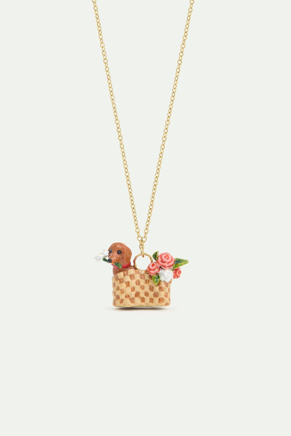 Basket. Dachshund And Flower Pendant Necklace | AWLA3031 - Les Nereides