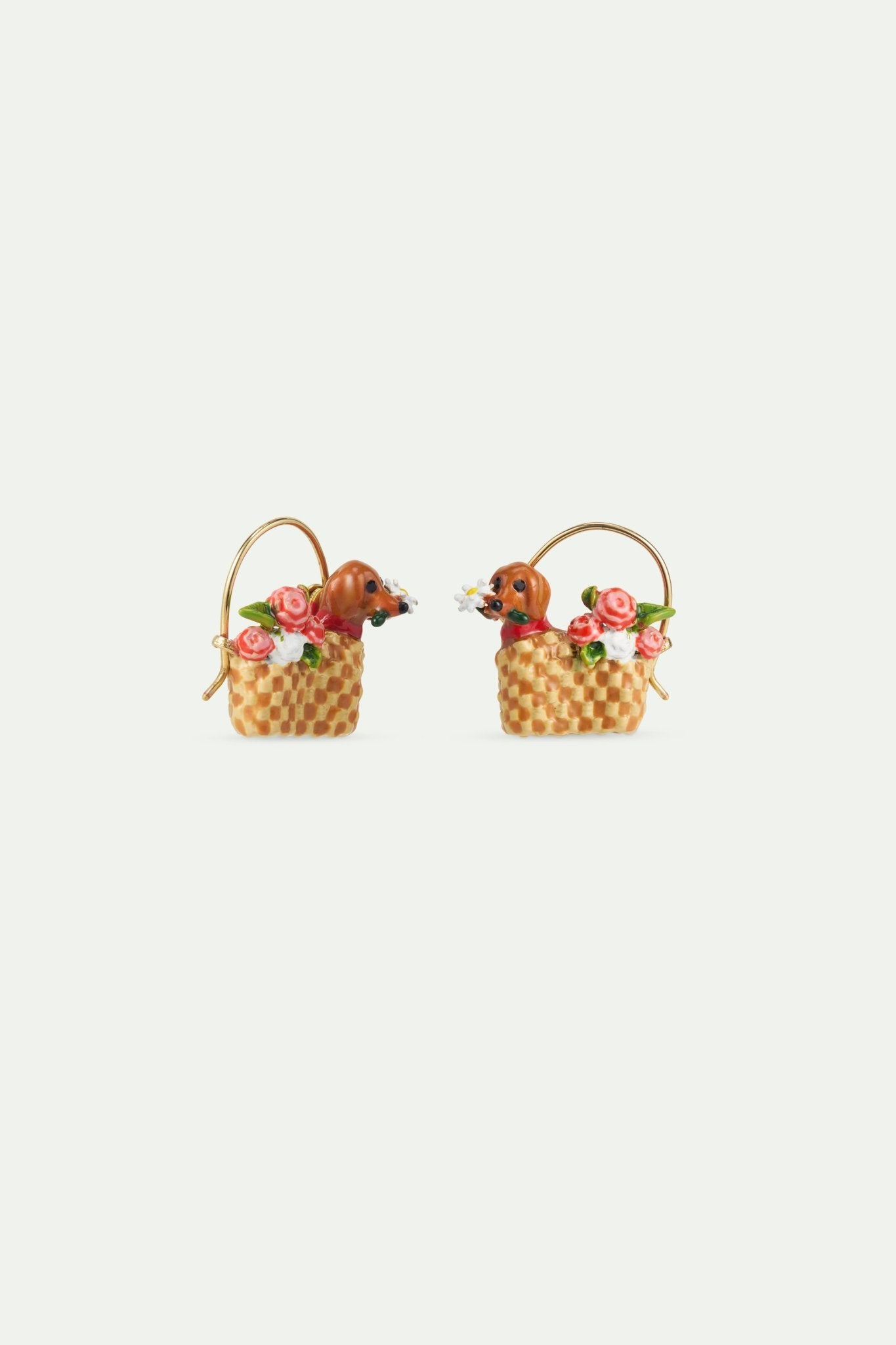 Basket. Dachshund And Flower Sleeper Earrings | AWLA1041 - Les Nereides