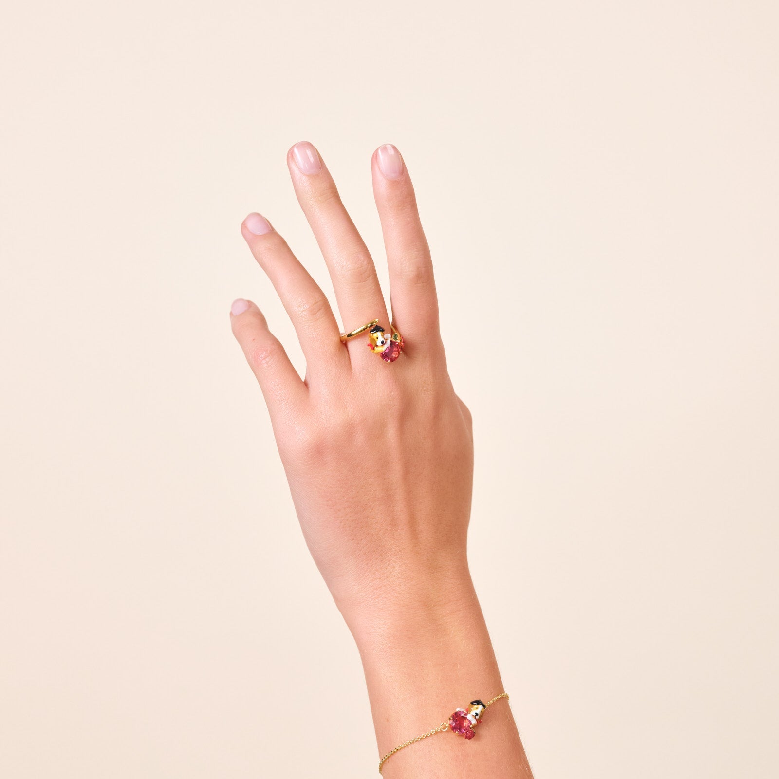 Beagle And Pink Cut Crystal Stone Adjustable Ring | ATPA6021 - Les Nereides