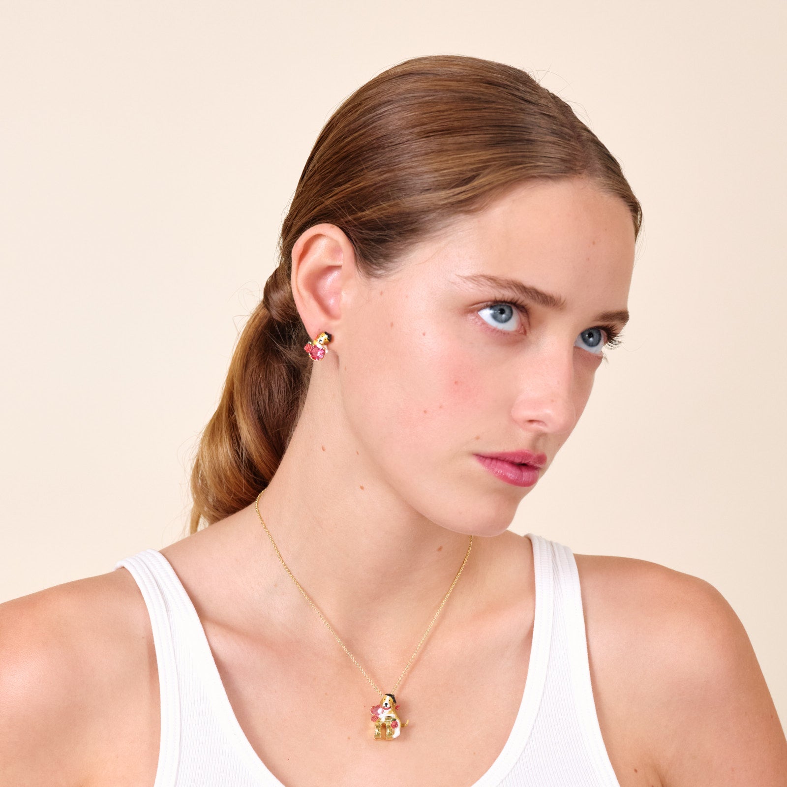 Beagle And Pink Cut Crystal Stone Earrings | ATPA1061 - Les Nereides