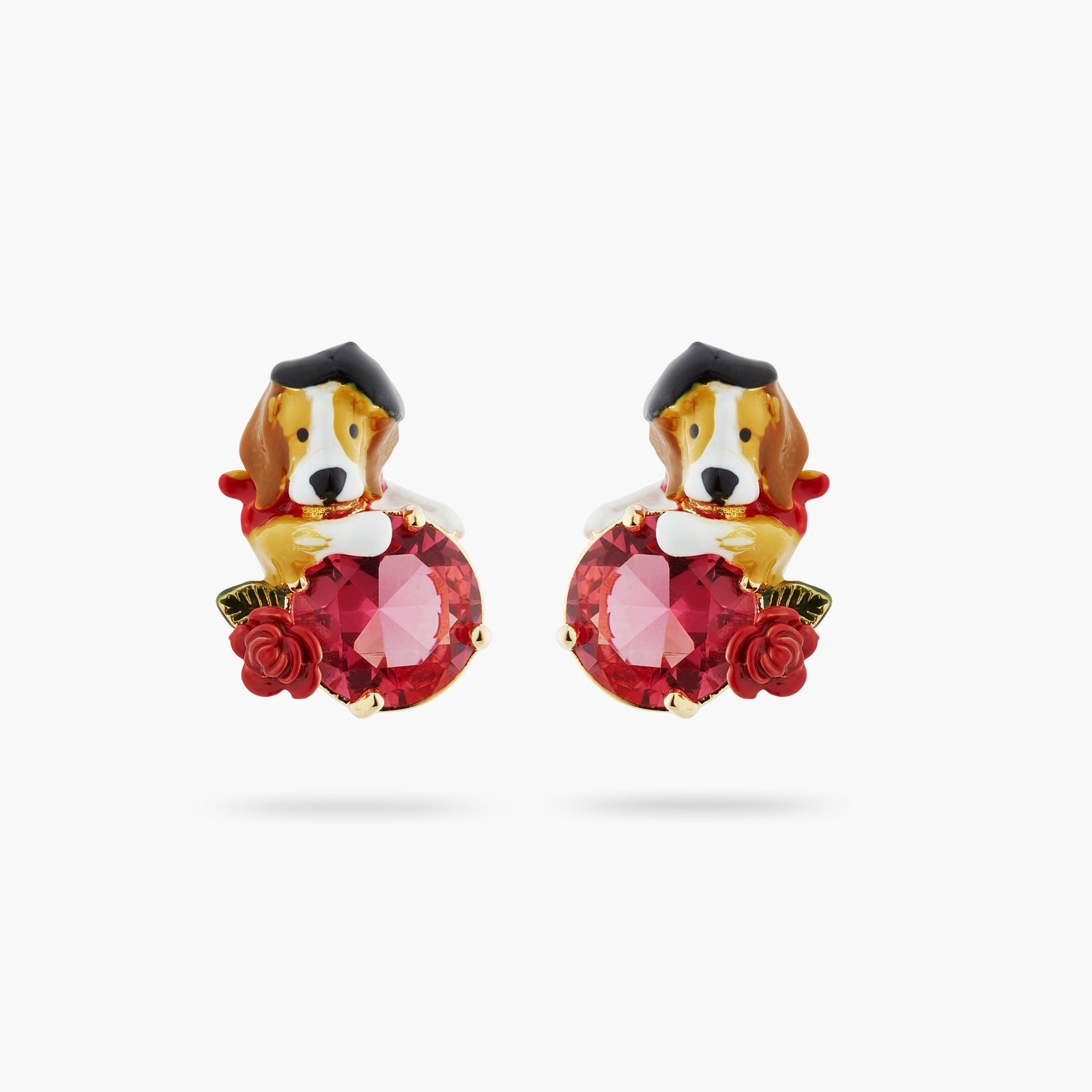 Beagle And Pink Cut Crystal Stone Earrings | ATPA1061 - Les Nereides