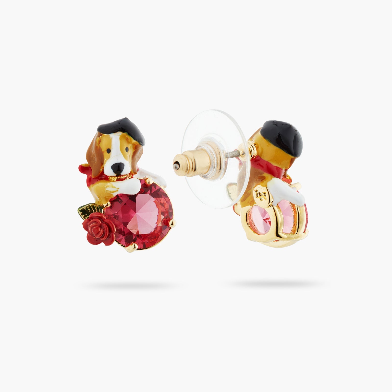 Beagle And Pink Cut Crystal Stone Earrings | ATPA1061 - Les Nereides
