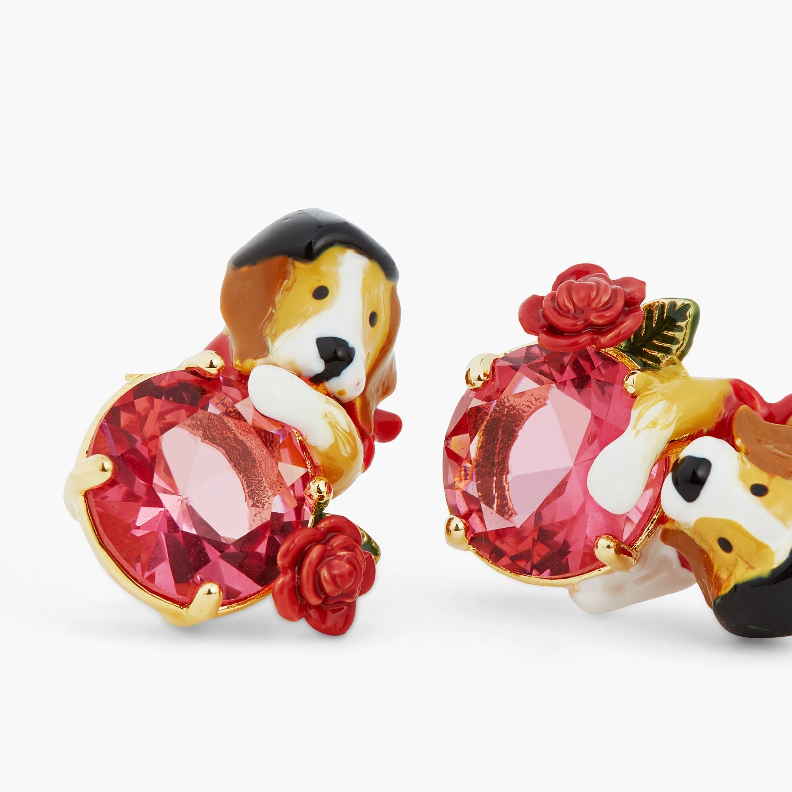Beagle And Pink Cut Crystal Stone Earrings | ATPA1061 - Les Nereides
