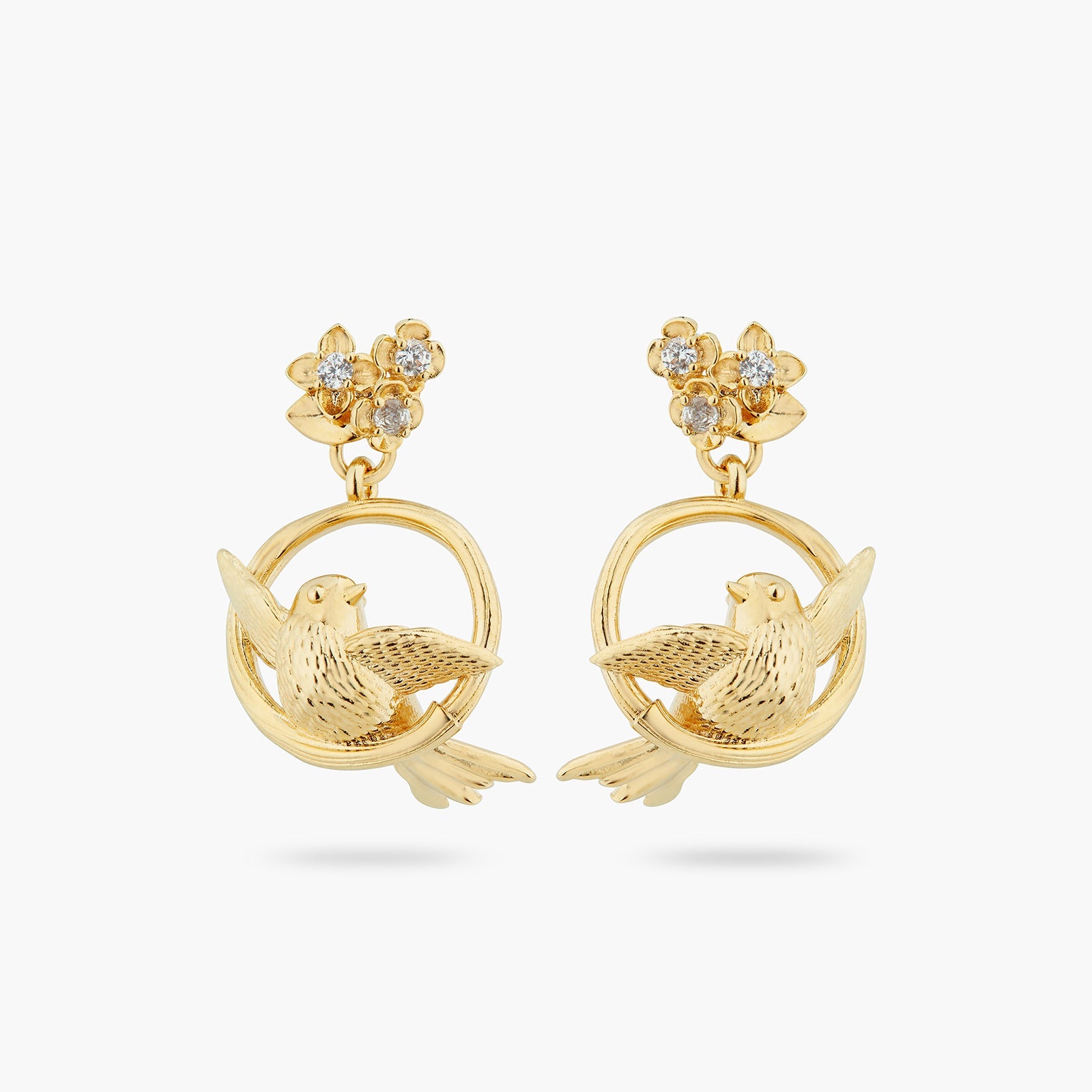 Bird, Flower And Crystal Dangling Earrings | ATNF1041 - Les Nereides