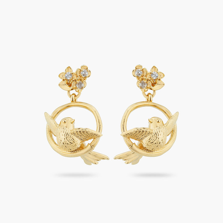 Bird, Flower And Crystal Dangling Earrings | ATNF1041 - Les Nereides