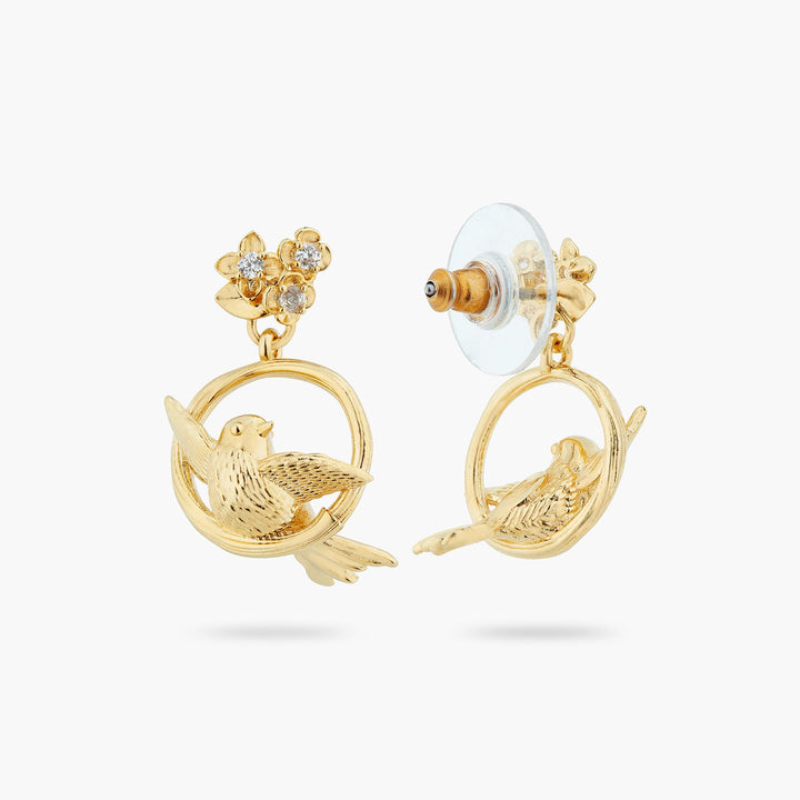 Bird, Flower And Crystal Dangling Earrings | ATNF1041 - Les Nereides