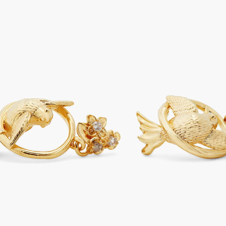 Bird, Flower And Crystal Dangling Earrings | ATNF1041 - Les Nereides