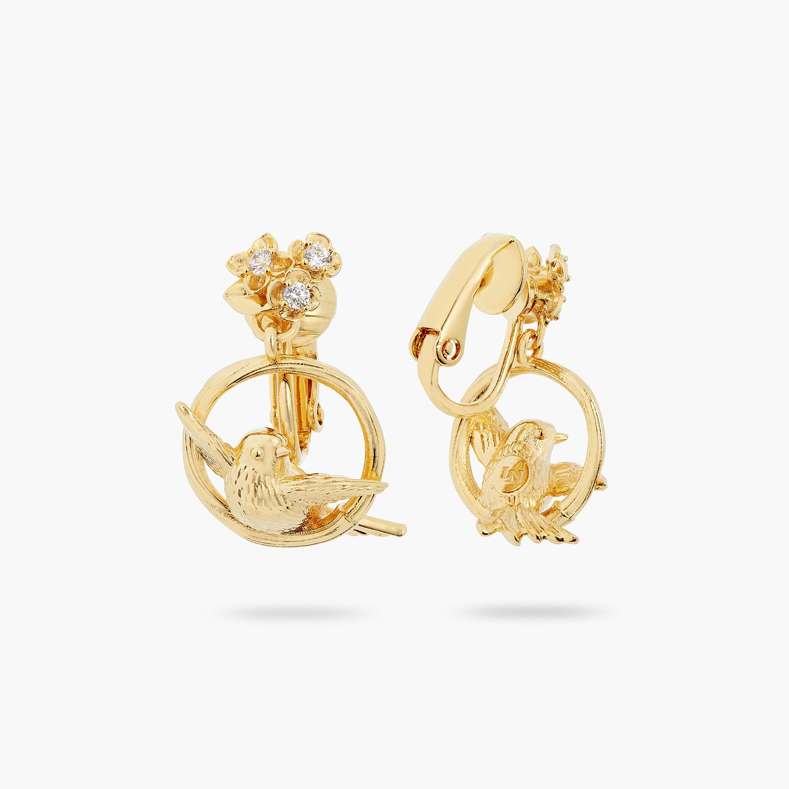 Bird, Flower And Crystal Dangling Earrings | ATNF1041 - Les Nereides