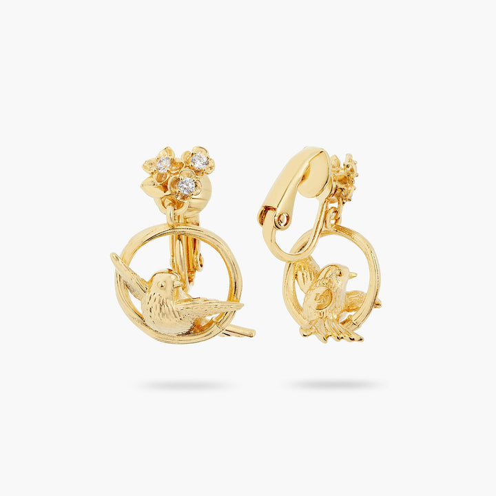 Bird, Flower And Crystal Dangling Earrings | ATNF1041 - Les Nereides
