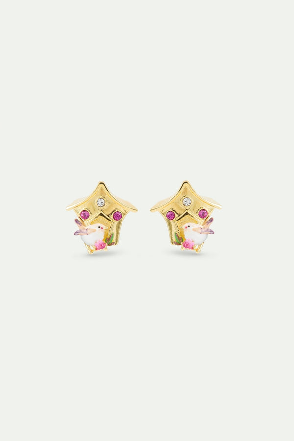 Birdhouse Earrings With Pink Crystals | AWBB1091 - Les Nereides