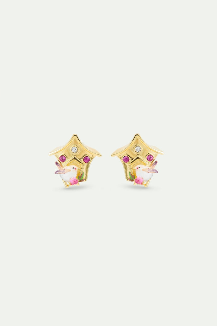 Birdhouse Earrings With Pink Crystals | AWBB1091 - Les Nereides