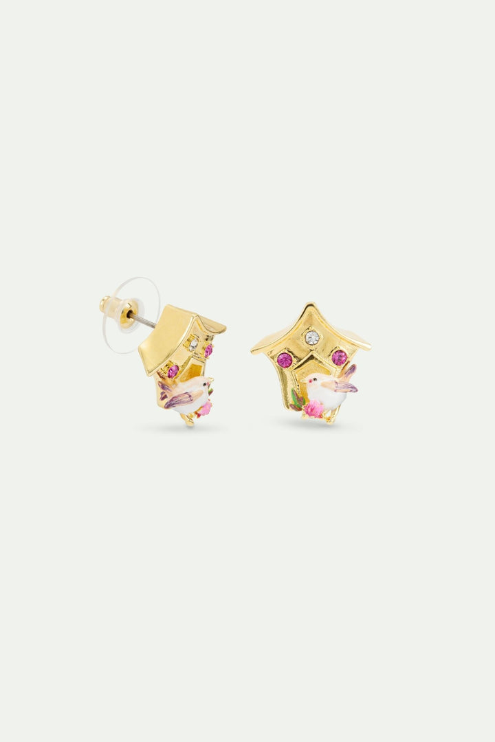 Birdhouse Earrings With Pink Crystals | AWBB1091 - Les Nereides