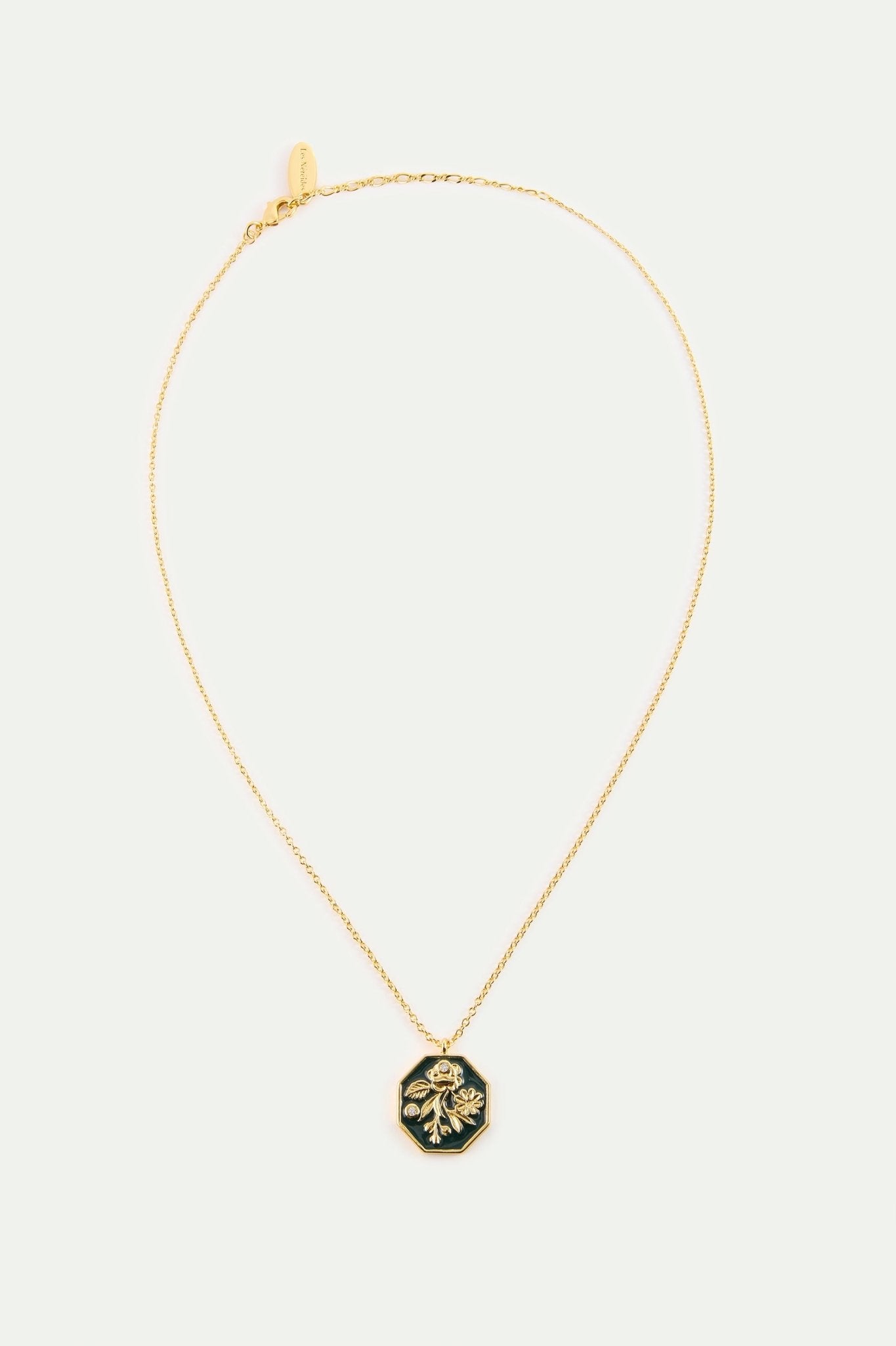 Black And Gold Peony Medallion Pendant Necklace With Cultured Pearls | AYOP3041 - Les Nereides