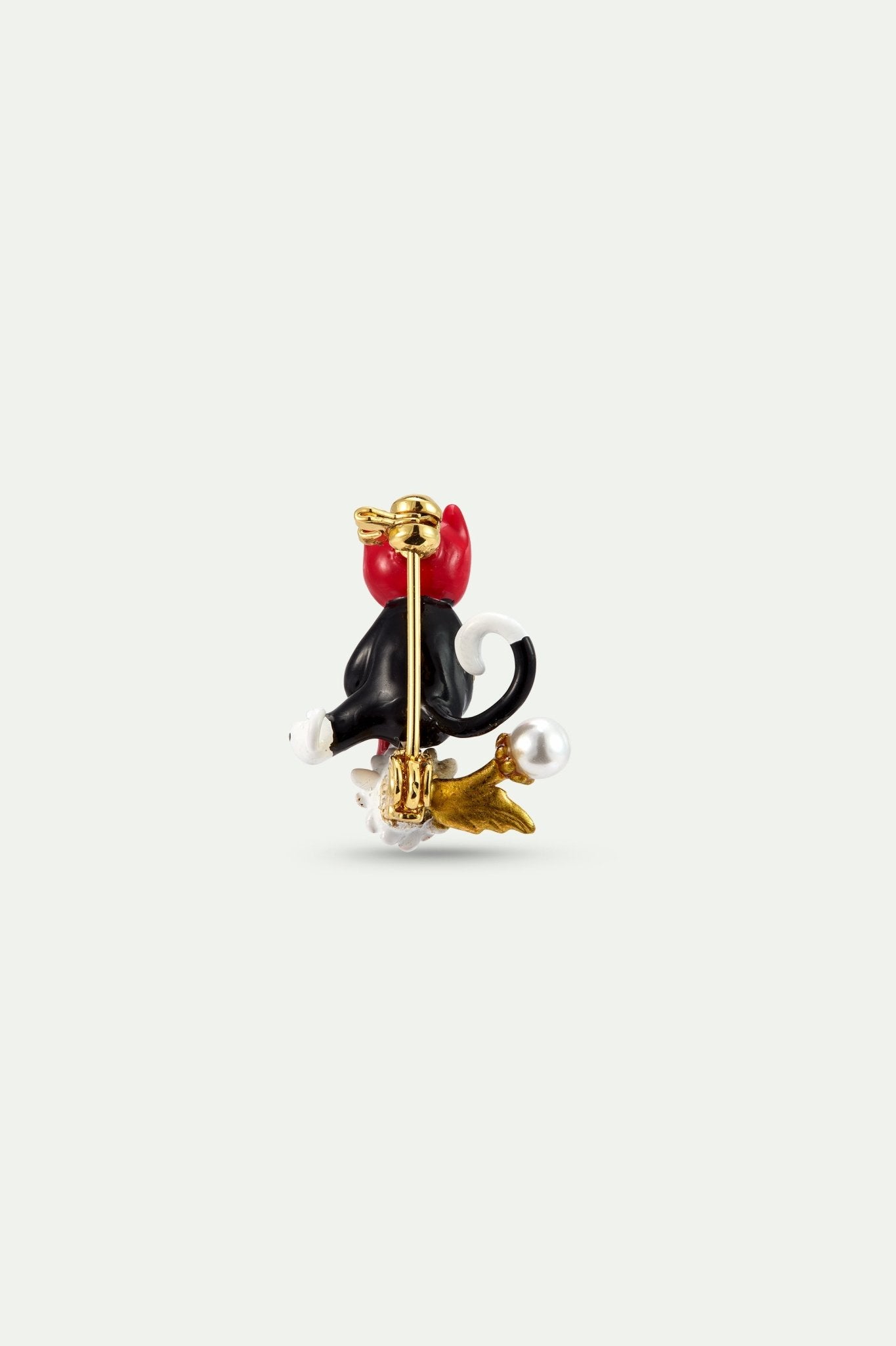 Black And White Puss In Boots, Flower And Pearl Brooch | AXCN5011 - Les Nereides