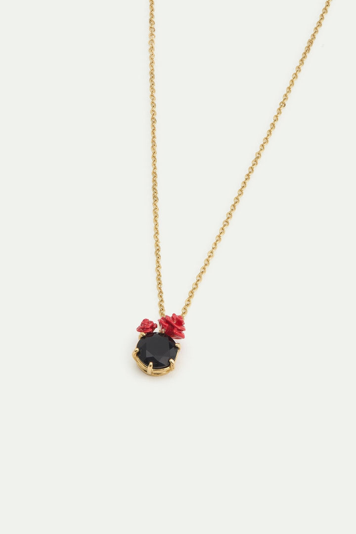 Black Faceted Stone And Red Rose Pendant Necklace | AWLA3071 - Les Nereides