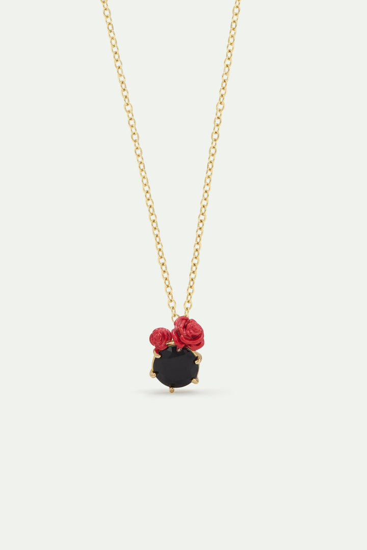 Black Faceted Stone And Red Rose Pendant Necklace | AWLA3071 - Les Nereides