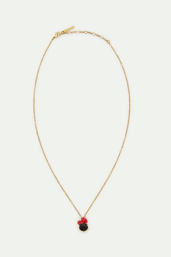 Black Faceted Stone And Red Rose Pendant Necklace | AWLA3071 - Les Nereides