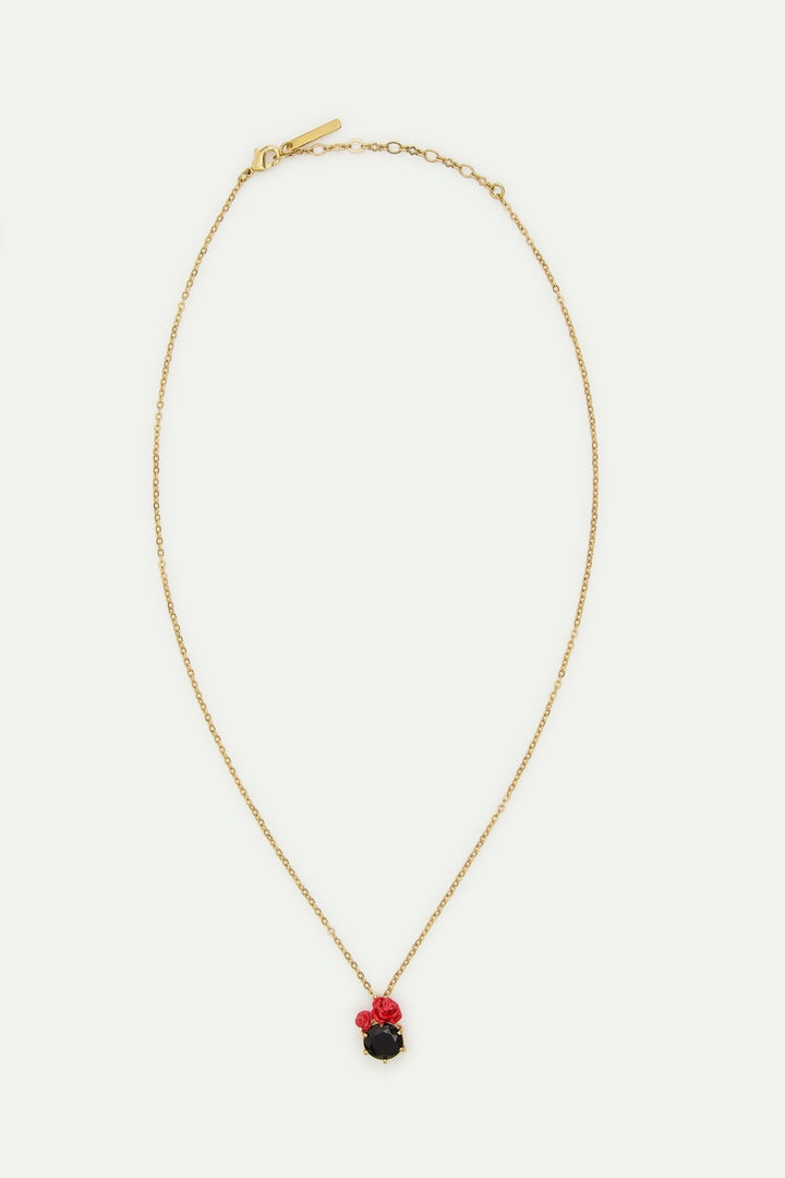 Black Faceted Stone And Red Rose Pendant Necklace | AWLA3071 - Les Nereides
