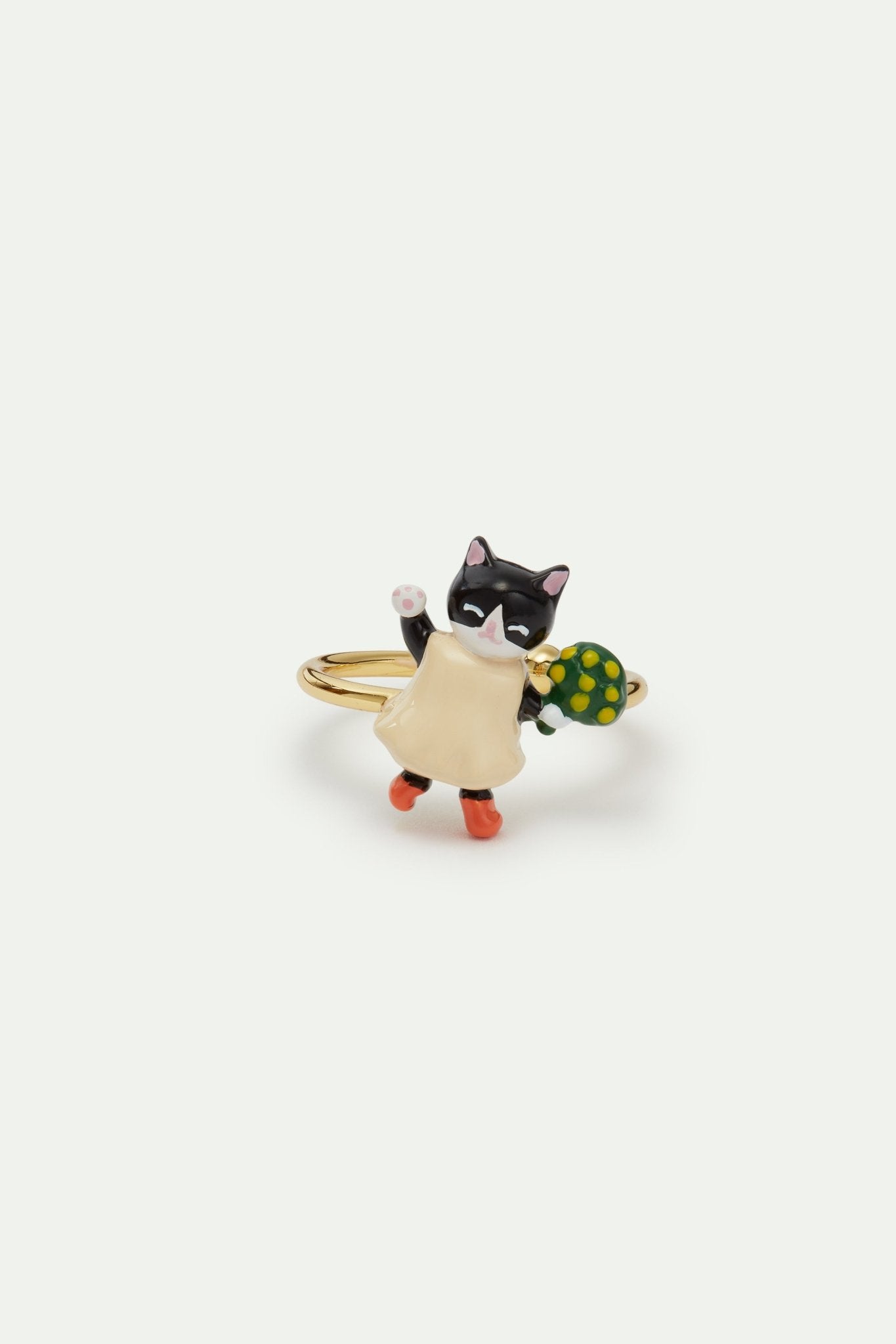 Black kitten and flower bouquet adjustable ring | AVHP6021 - Les Nereides